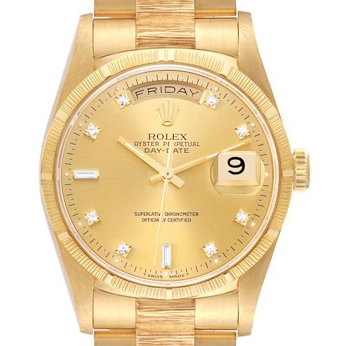 Photo of Rolex President Day-Date Yellow Gold Diamond Mens Watch 18248 Box Papers