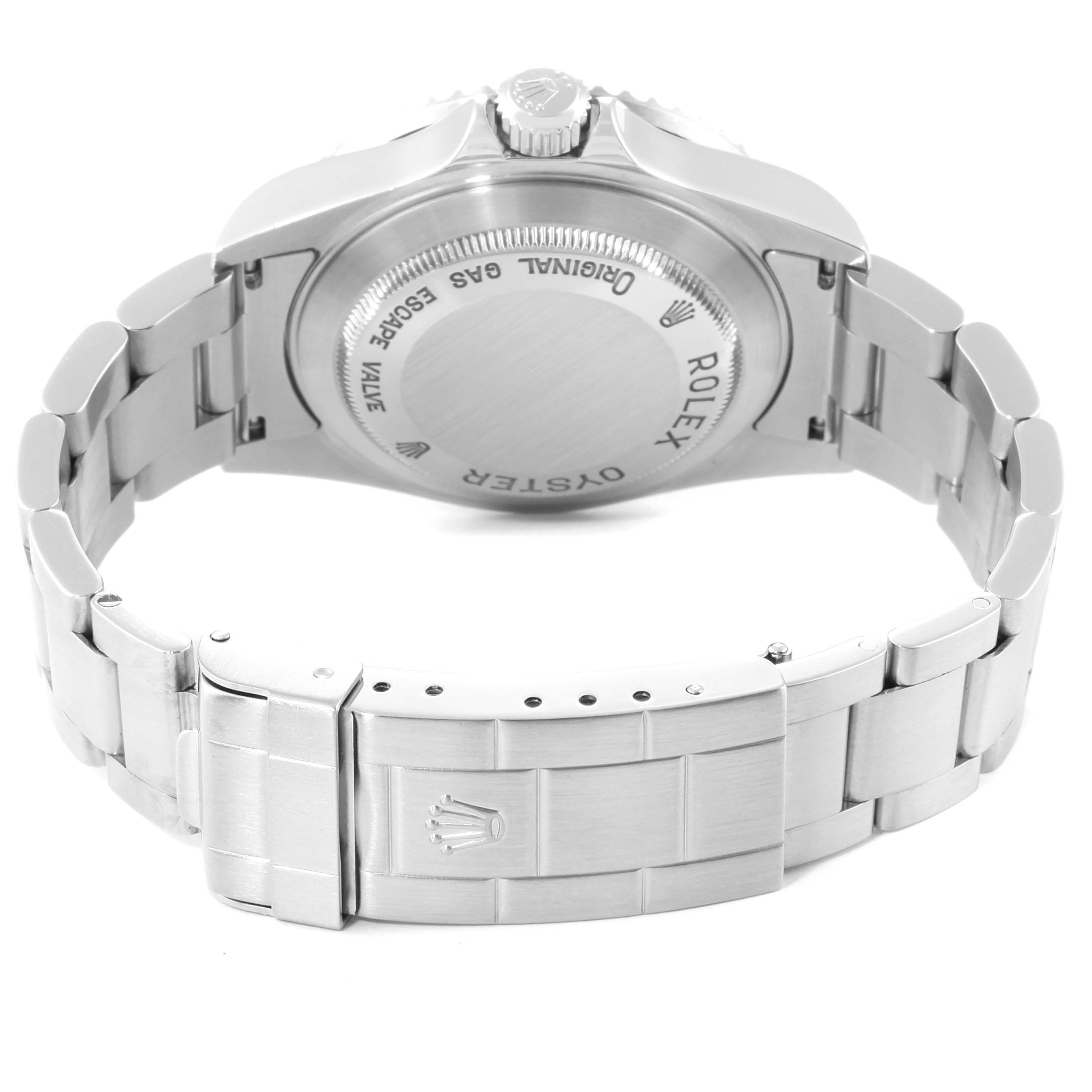 This image shows the back case and bracelet of a Rolex Submariner 16600 Men
s Stainless Steel Black Dial 16600 Men
s Stainless Steel Black Dial watch.