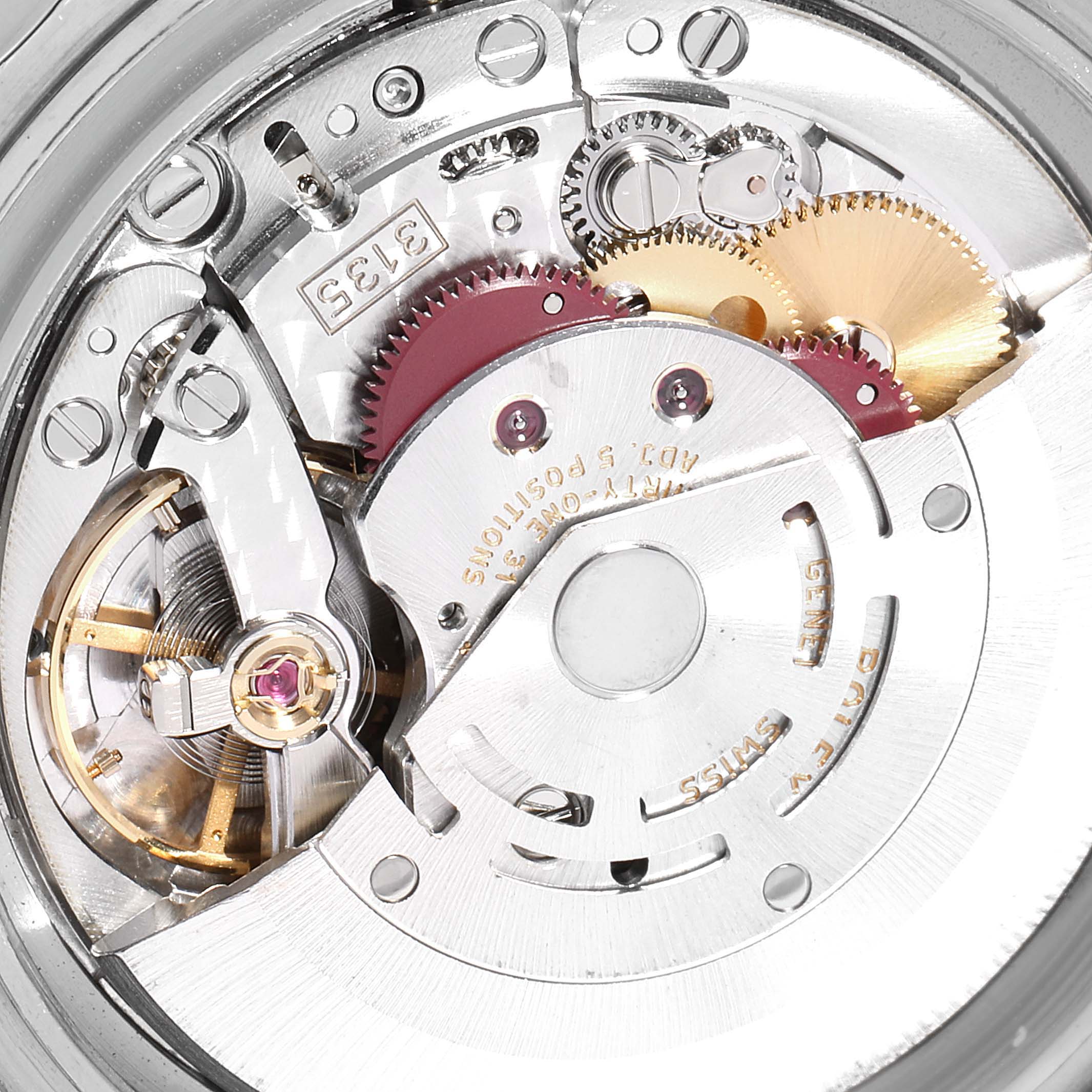 The image shows a close-up view of the internal movement mechanism of a Rolex Submariner 16600 Men
s Stainless Steel Black Dial 16600 Men
s Stainless Steel Black Dial watch.