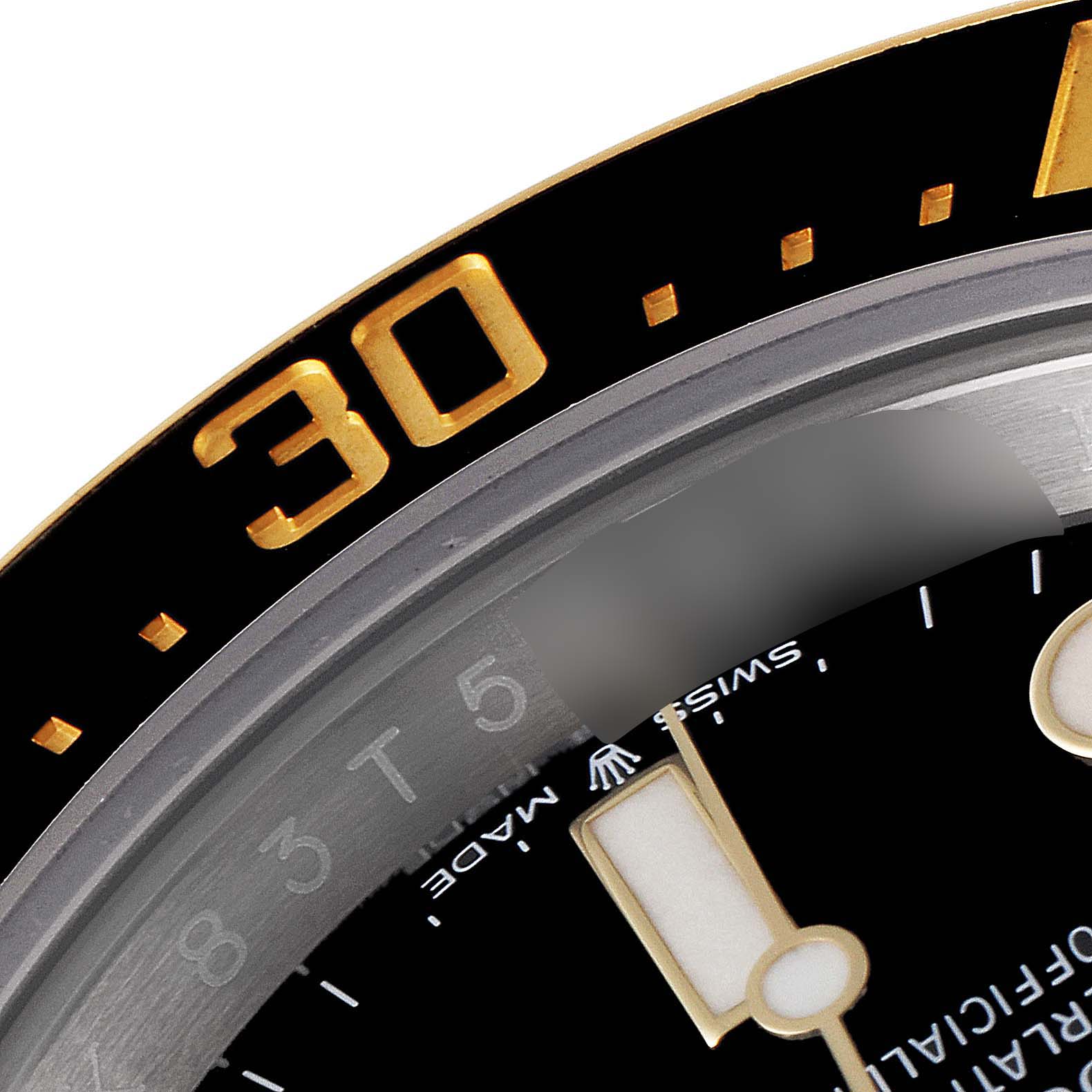 The image shows a close-up of the dial and bezel of the Rolex Sea-Dweller 126603 Men's Steel and Gold (two tone) Black Dial 126603 Men's Steel and Gold (two tone) Black Dial watch, including the number 30 on the bezel.