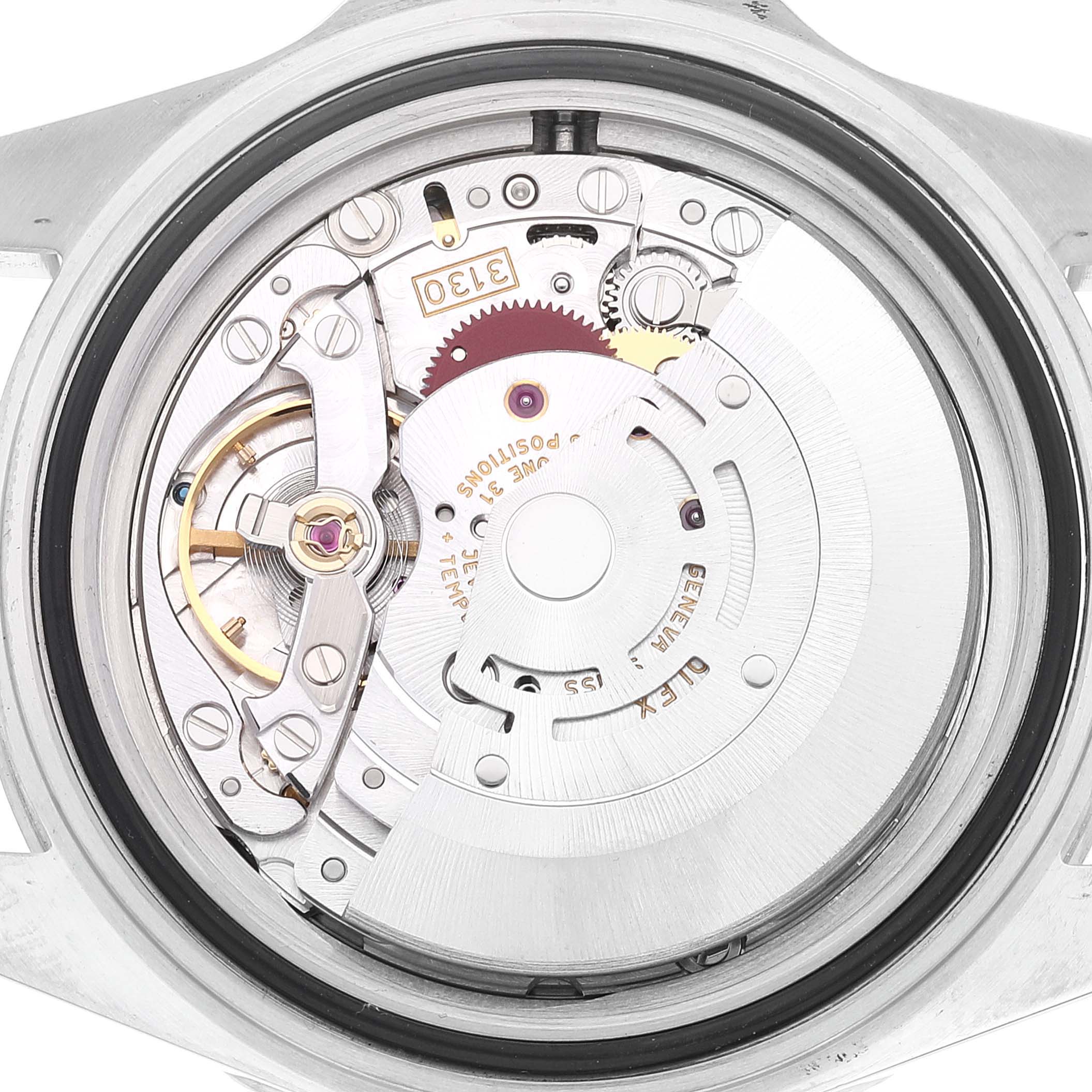 This image shows the back view of the internal mechanical movement of a Rolex Submariner 14060M Men
s Stainless Steel Black Dial 14060M Men
s Stainless Steel Black Dial watch.