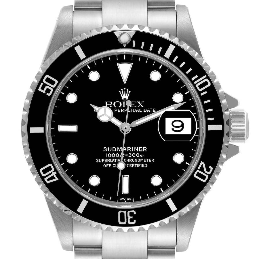 Rolex Submariner Date Black Dial Steel Mens Watch 16610 Box Papers SwissWatchExpo