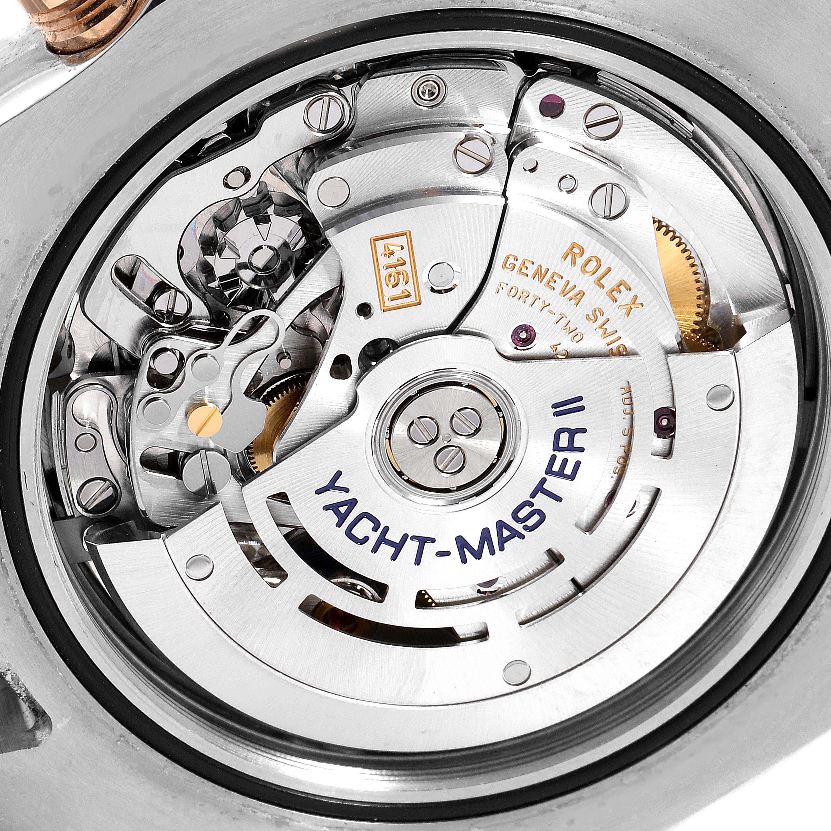 This image shows the movement mechanism of a Rolex Yacht-Master 116681 Men's Steel and Gold (two tone) White Dial 116681 Men's Steel and Gold (two tone) White Dial watch, viewed from the back.