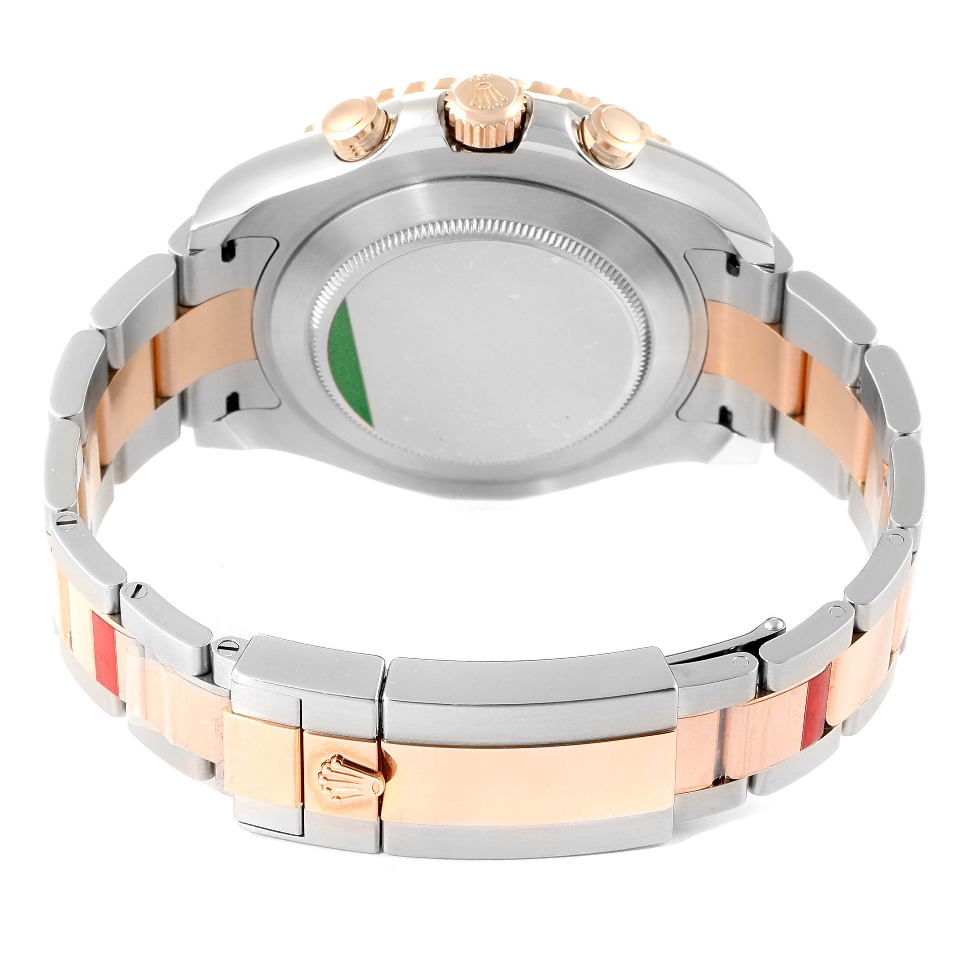 The image shows the back and clasp of a Rolex Yacht-Master 116681 Men
s Steel and Gold (two tone) White Dial 116681 Men
s Steel and Gold (two tone) White Dial watch, highlighting the bracelet and crown.