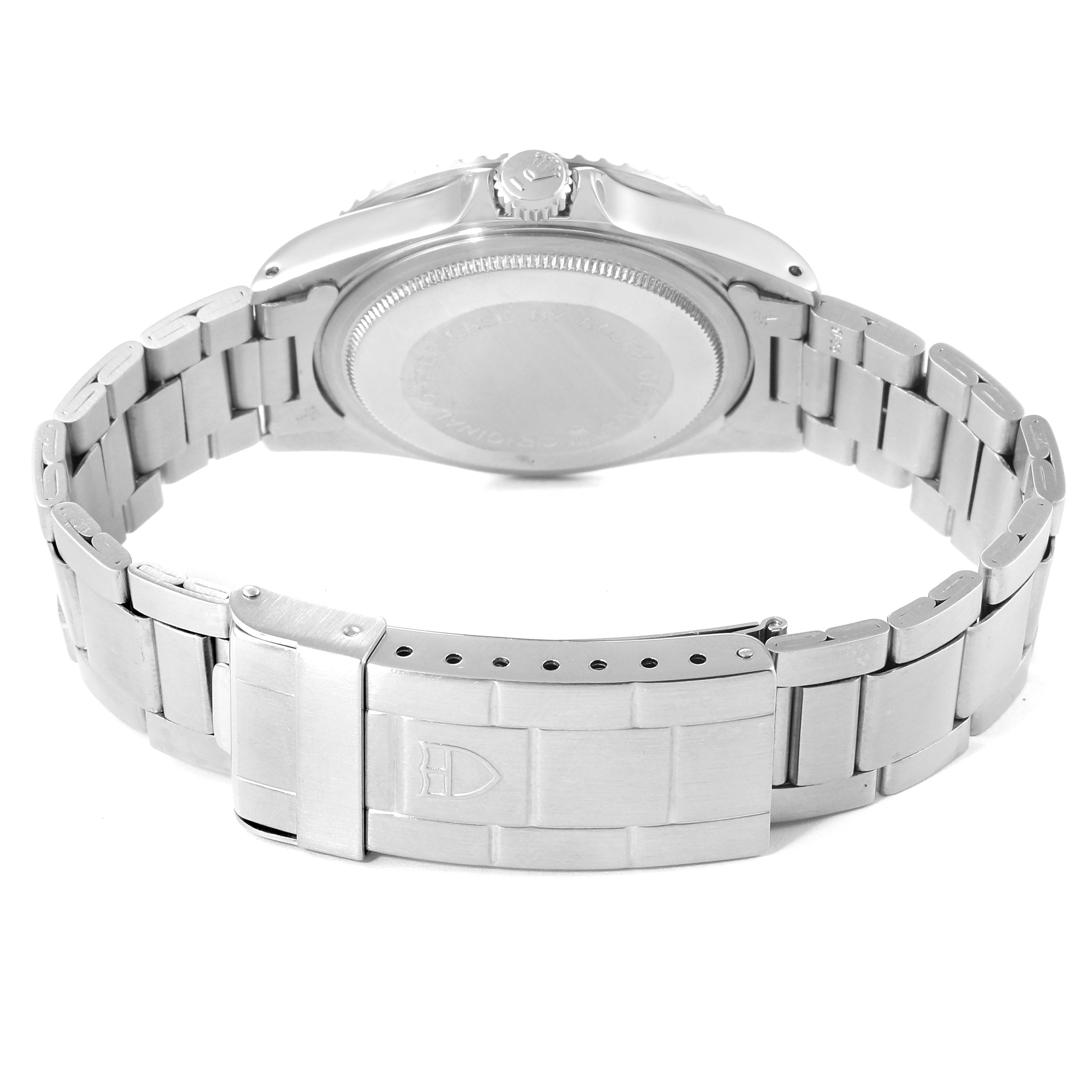 This image shows the back case and metal bracelet of a Tudor Submariner 75090 Men
s Stainless Steel Black Dial 75090 Men
s Stainless Steel Black Dial watch.