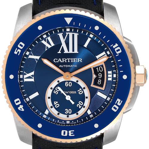 Photo of Cartier Calibre Diver Steel Rose Gold Blue Rubber Strap Watch W2CA0009