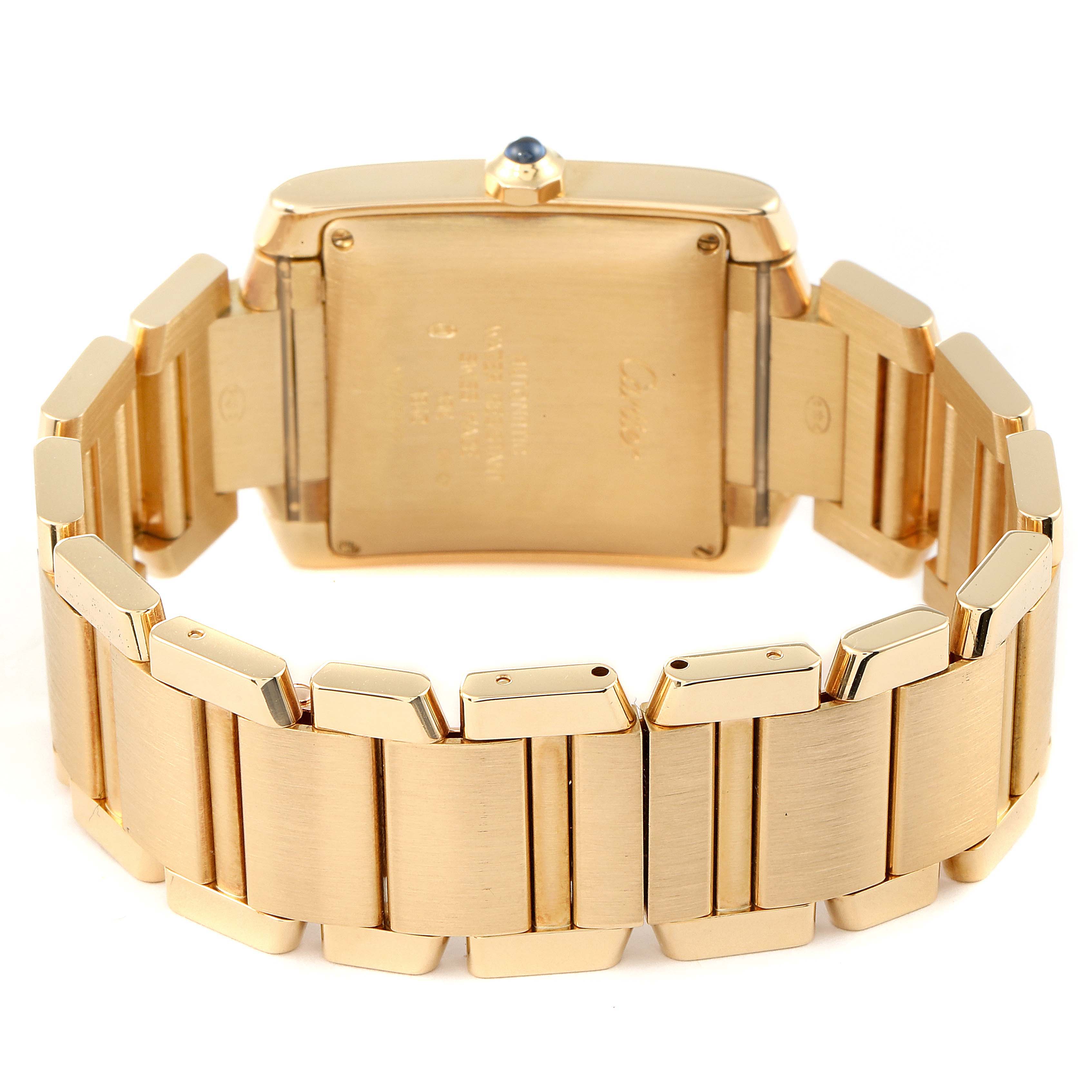 This image shows the back and bracelet of the Cartier Tank Française watch from a rear angle.