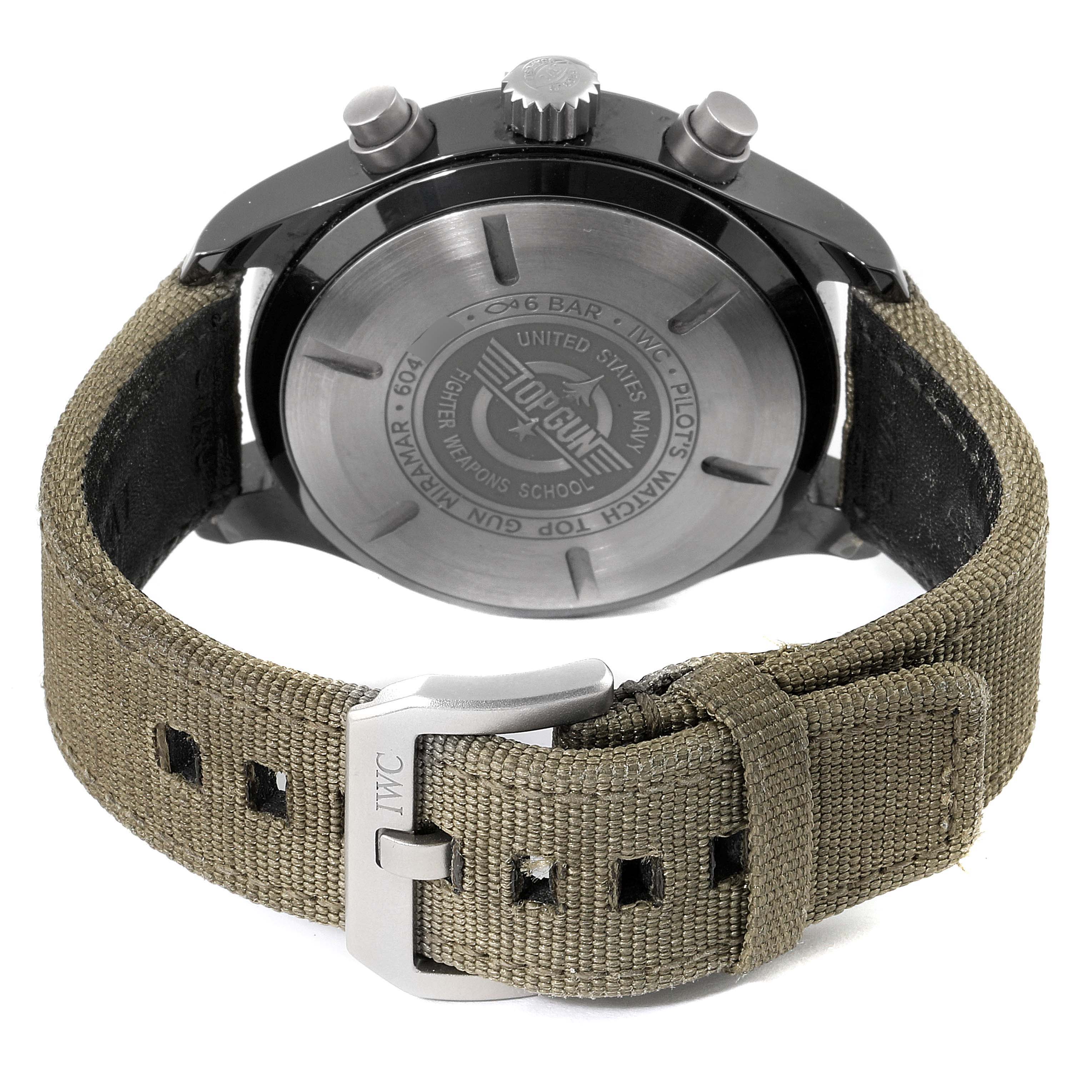 The image shows the back case and strap of the IWC Pilot IW389002 Men's Ceramic Black Dial IW389002 Men's Ceramic Black Dial model watch.