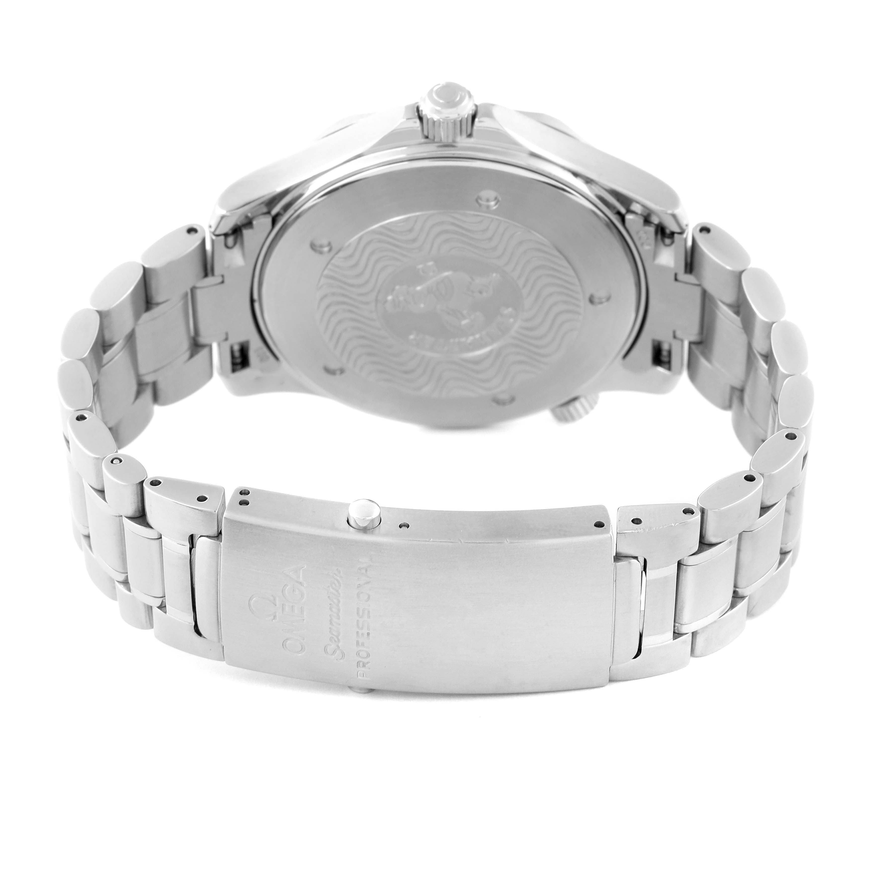 This image shows the back case and clasp of an Omega Seamaster 2264.50.00 Men
s Stainless Steel Black Dial 2264.50.00 Men
s Stainless Steel Black Dial watch from a rear angle.