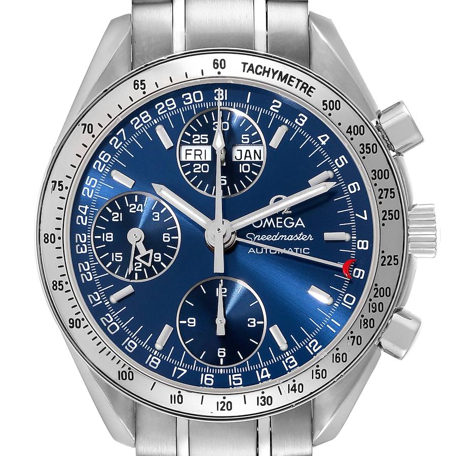 Omega Speedmaster Day-Date 39 Blue Dial Steel Mens Watch 3523.80.00 Card SwissWatchExpo