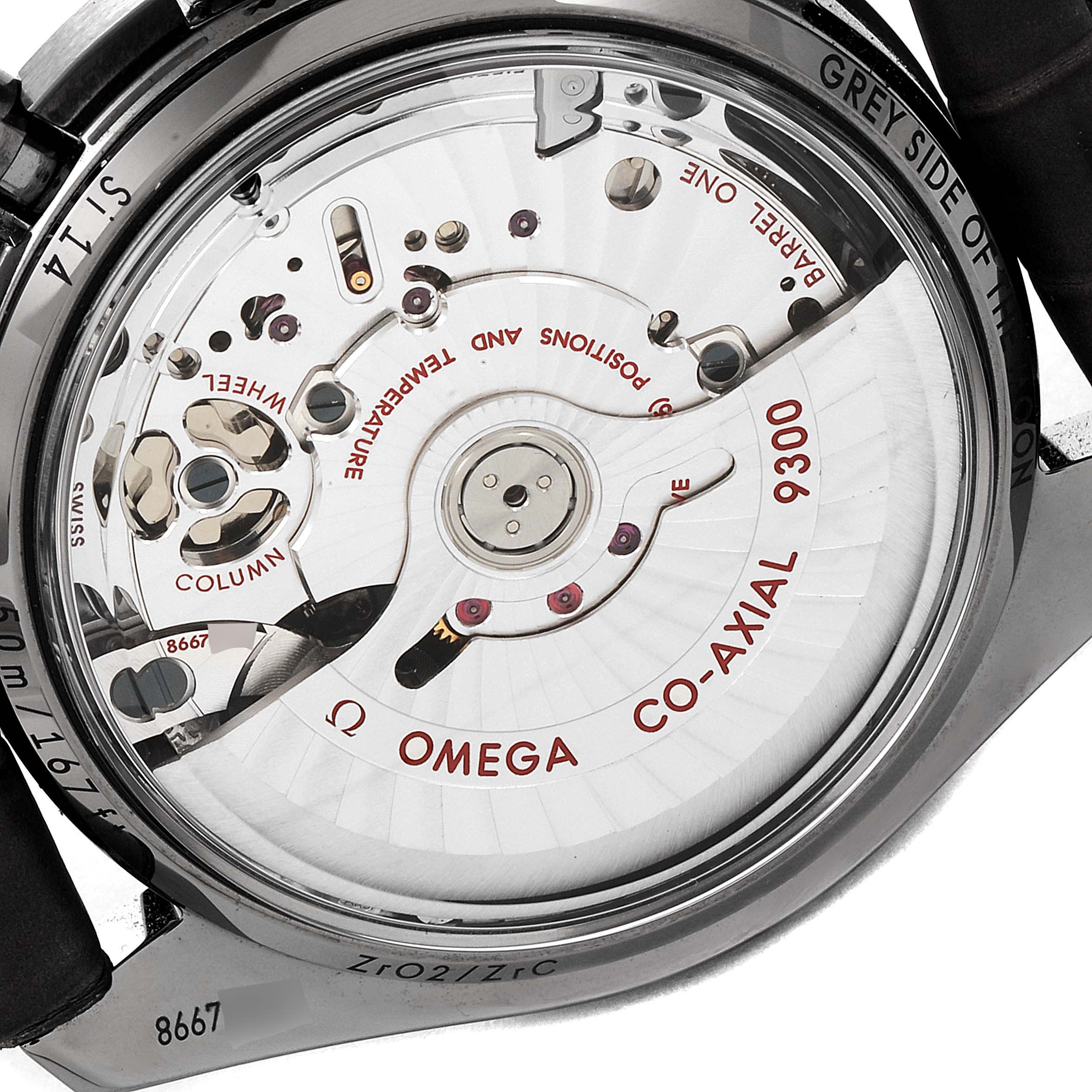 The image shows a close-up of the Omega Speedmaster 311.93.44.51.99.001 Men's Ceramic Silver Dial 311.93.44.51.99.001 Men's Ceramic Silver Dial's automatic movement from the back.