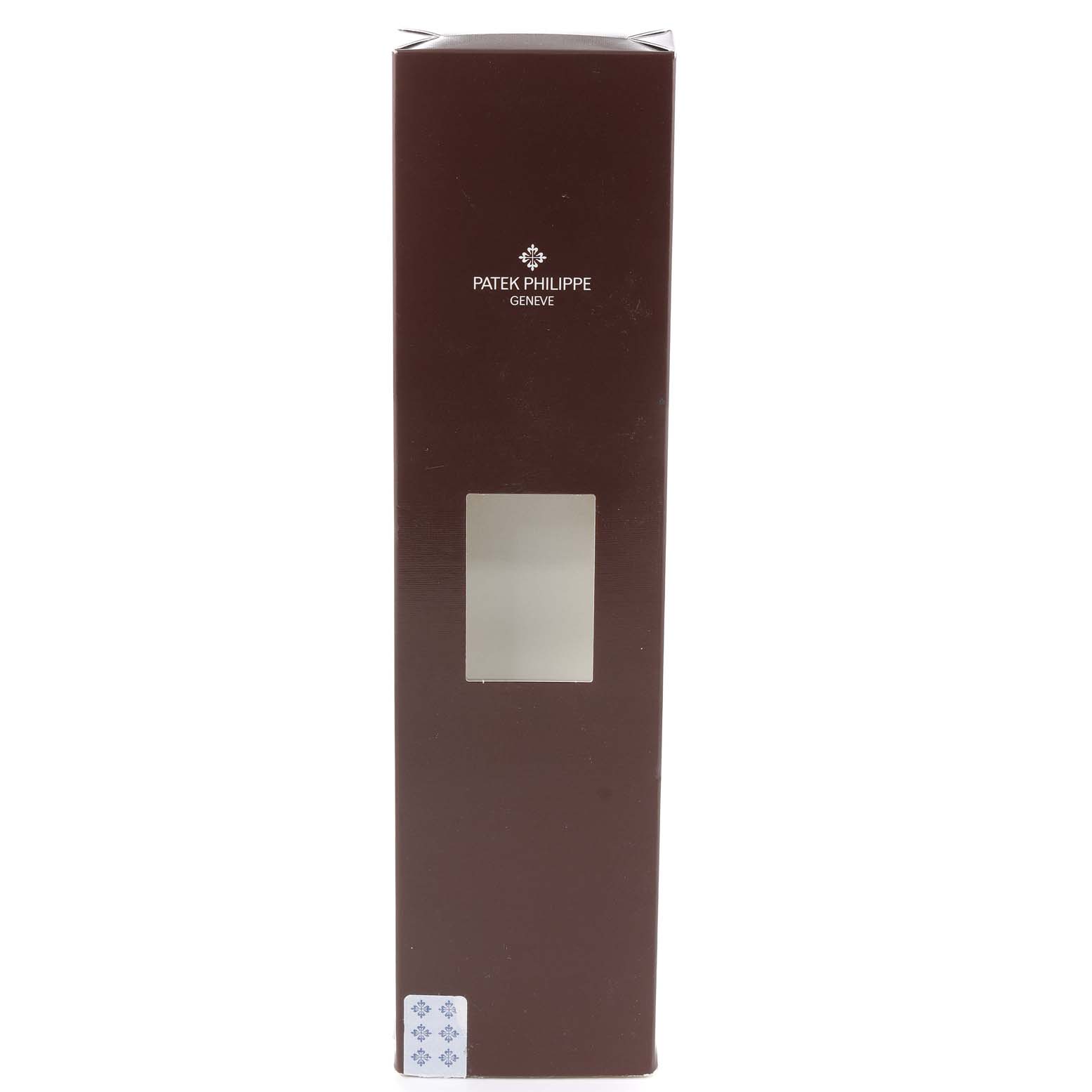 This image shows the side view of the packaging box for a Vintage Patek Philippe watch.