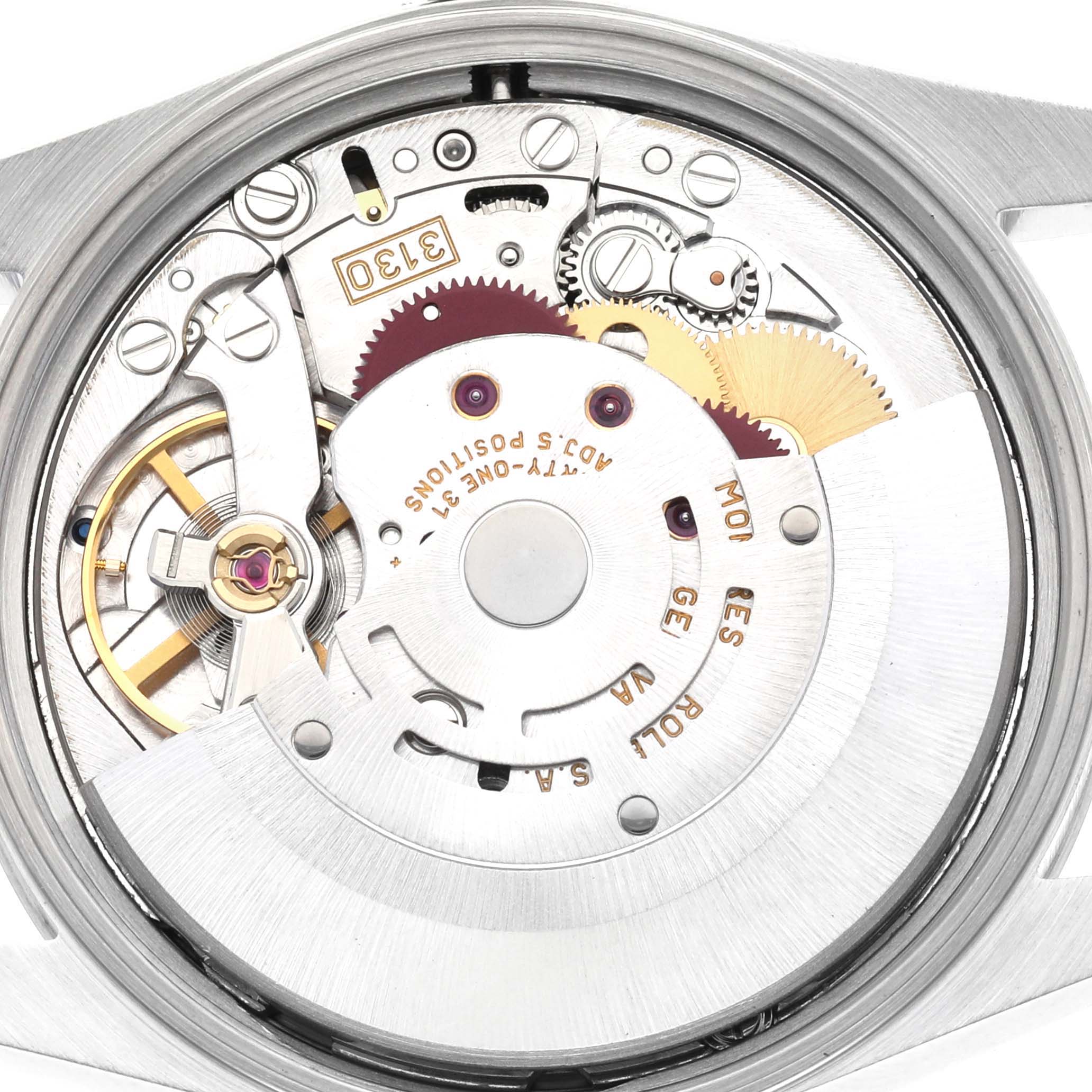 The image shows the detailed internal mechanism of a Rolex Air-King 14000M Men's Stainless Steel Blue Dial 14000M Men's Stainless Steel Blue Dial's back side.