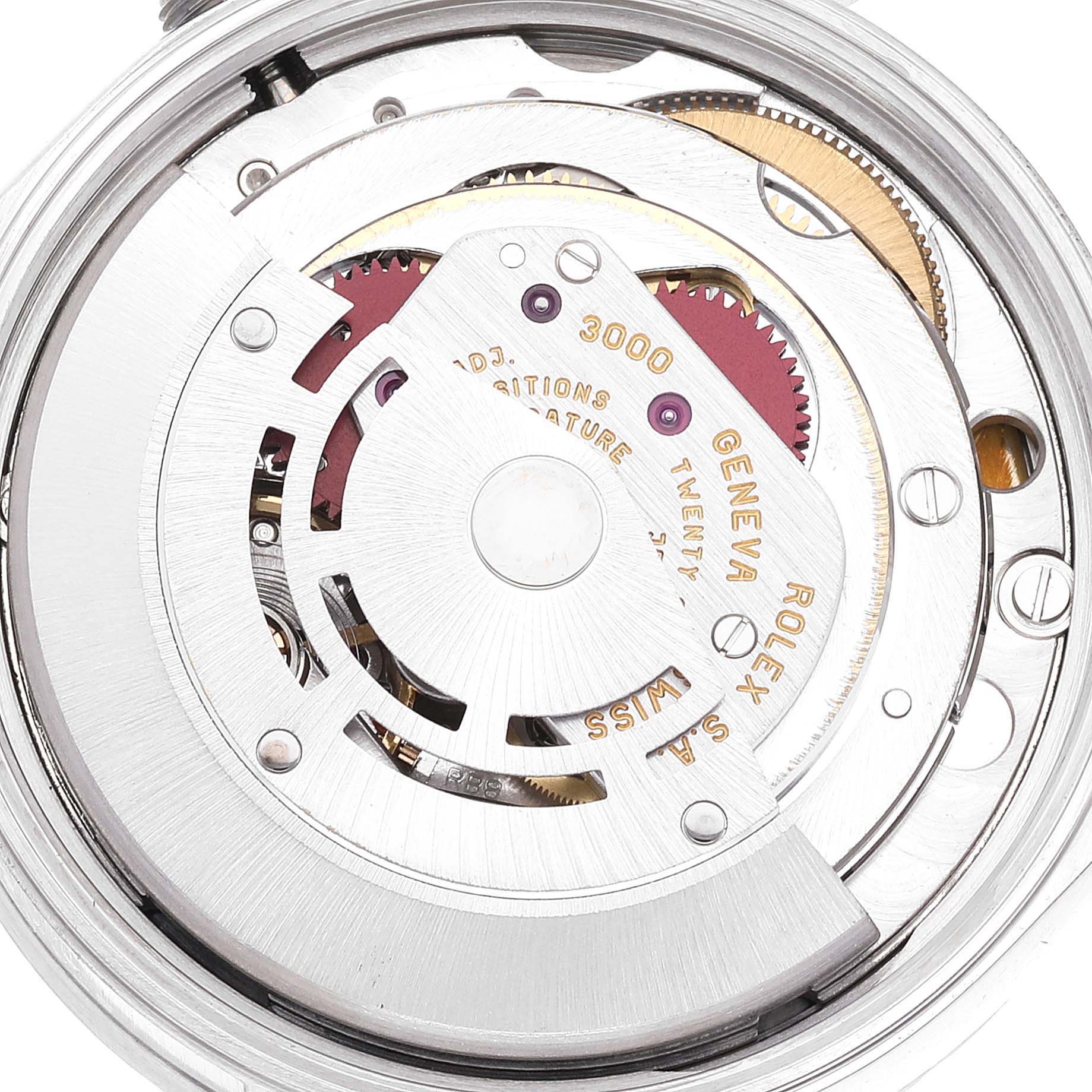 This image shows the movement mechanism of a Rolex Air-King 14010 Men's Stainless Steel Blue Dial 14010 Men's Stainless Steel Blue Dial watch, viewed from a top-down angle.