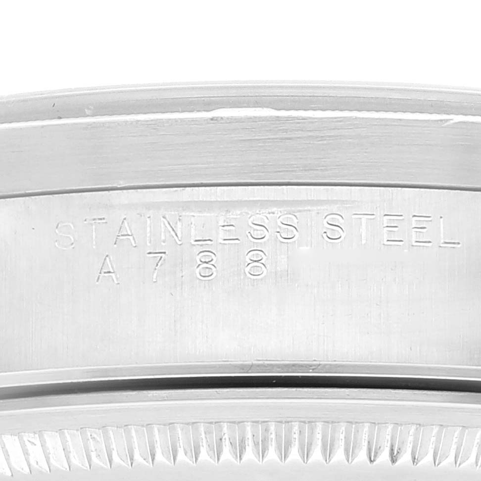 The image shows a close-up of the stainless steel case back of the Rolex Air-King 14010 Men's Stainless Steel Blue Dial 14010 Men's Stainless Steel Blue Dial watch, displaying the engraving "STAINLESS STEEL A788."