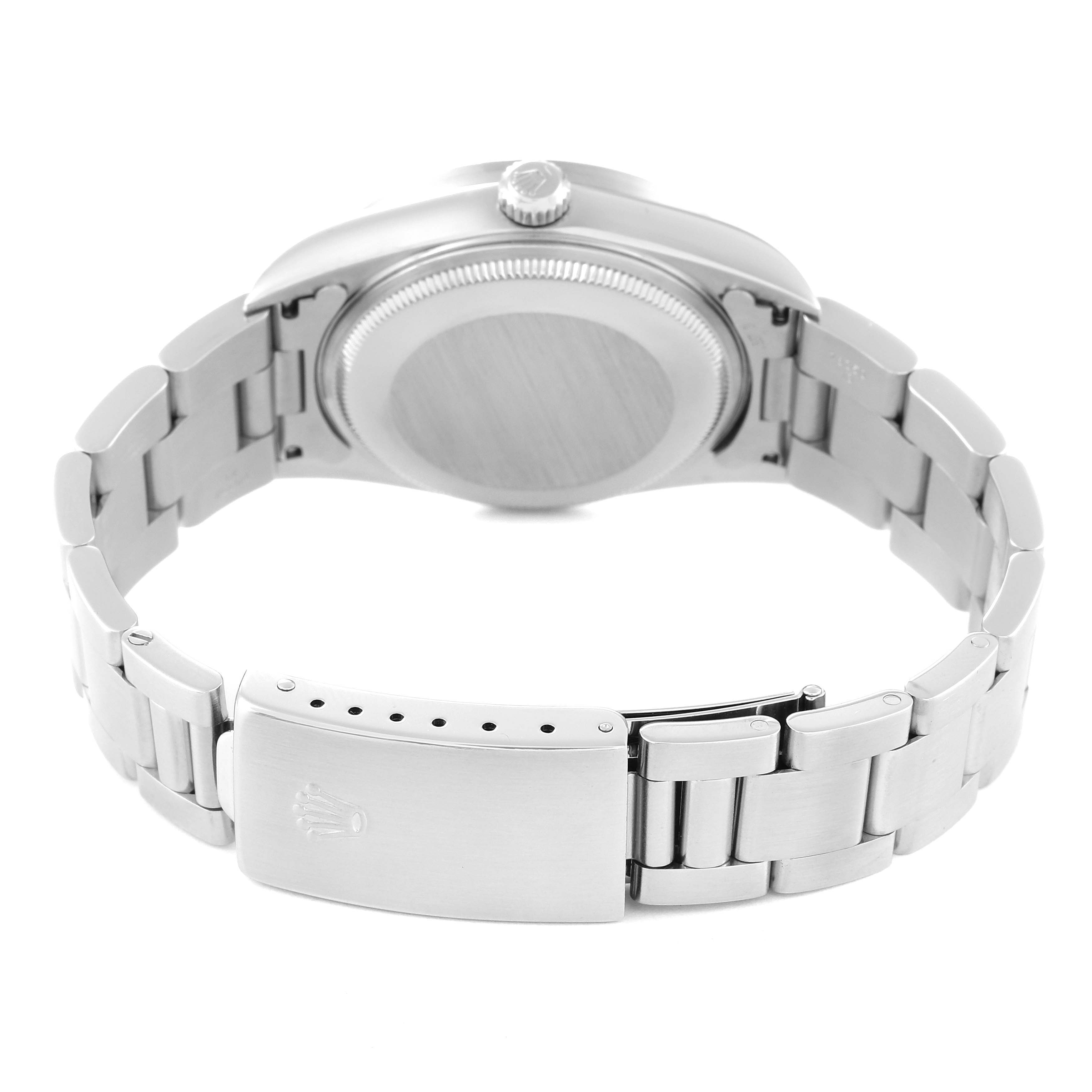 The image shows the back case and bracelet of a Rolex Air-King 14010 Men's Stainless Steel Blue Dial 14010 Men's Stainless Steel Blue Dial watch, viewed from the rear angle.