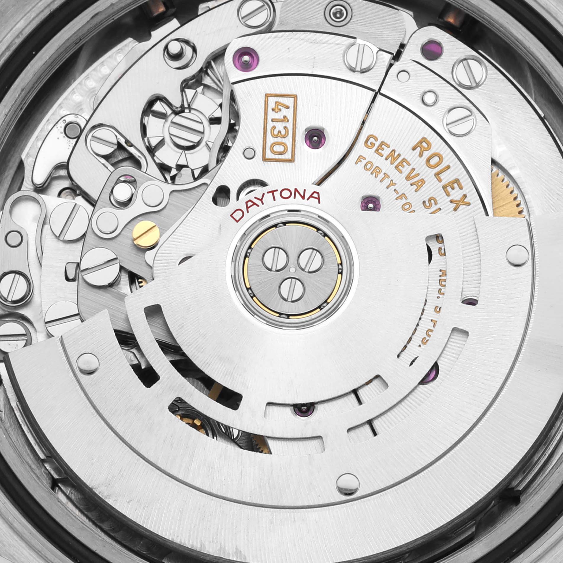 This image shows a detailed view of the internal movement mechanism of a Rolex Daytona 116519LN Men's White Gold Silver Dial 116519LN Men's White Gold Silver Dial watch.