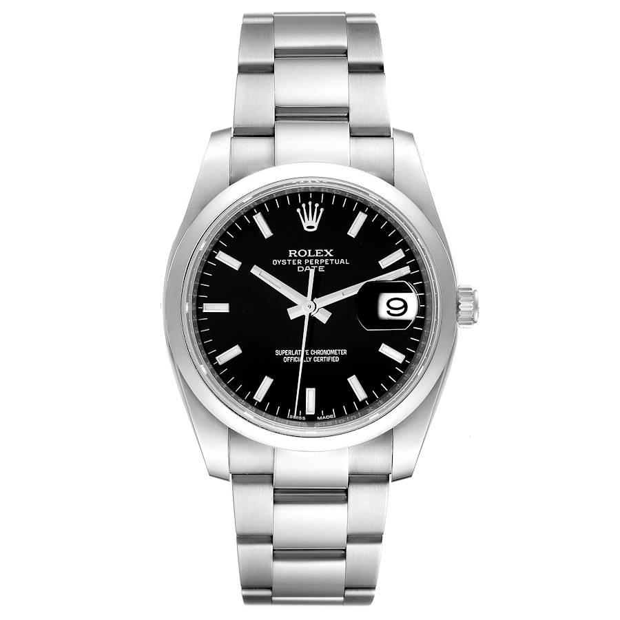 Rolex Date Black Dial Oyster Bracelet Steel Mens Watch 115200 Unworn