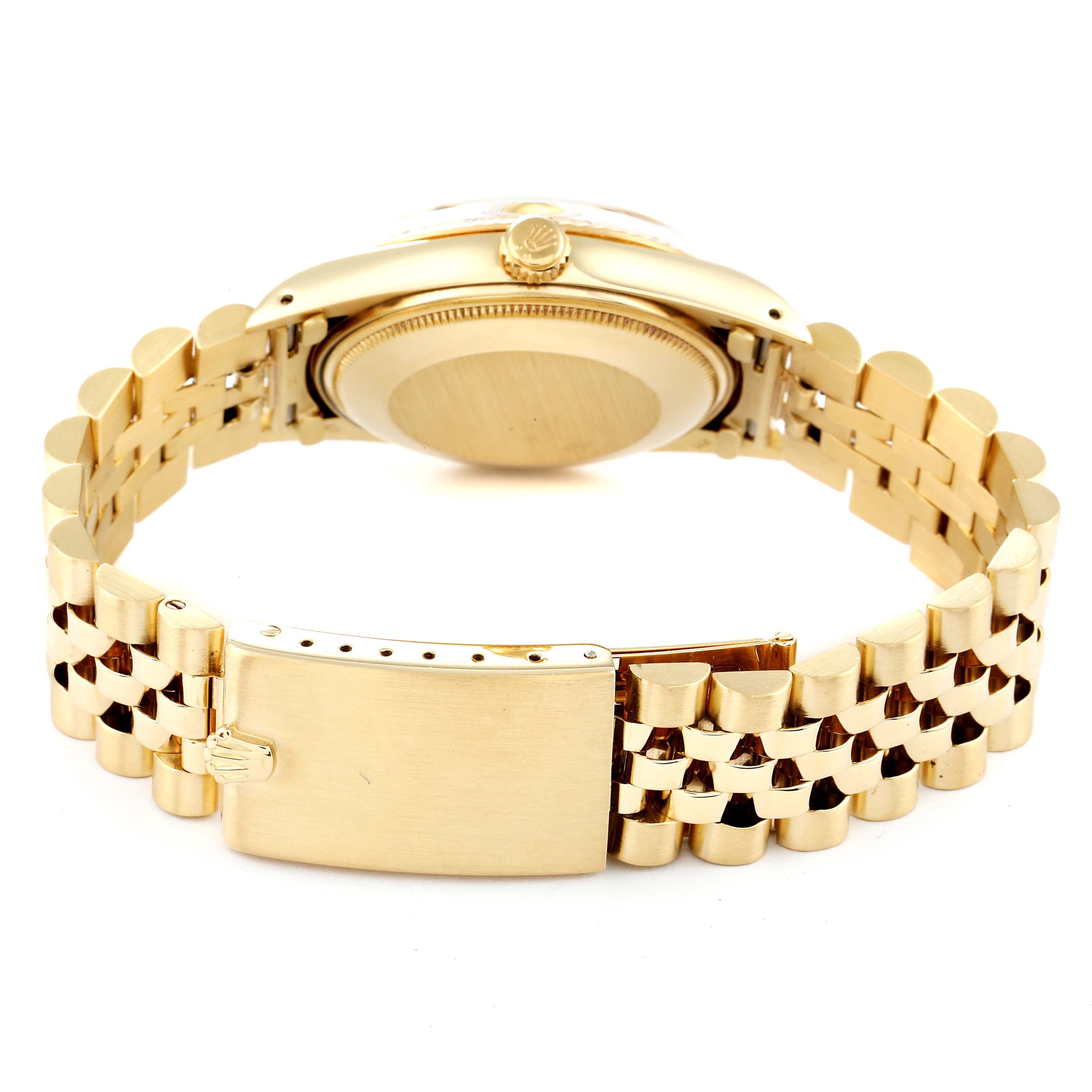 The image shows the back and bracelet clasp of a Rolex Vintage Collection 15007 Men's Yellow Gold Champagne Dial 15007 Men's Yellow Gold Champagne Dial watch, viewed from a rear angle.