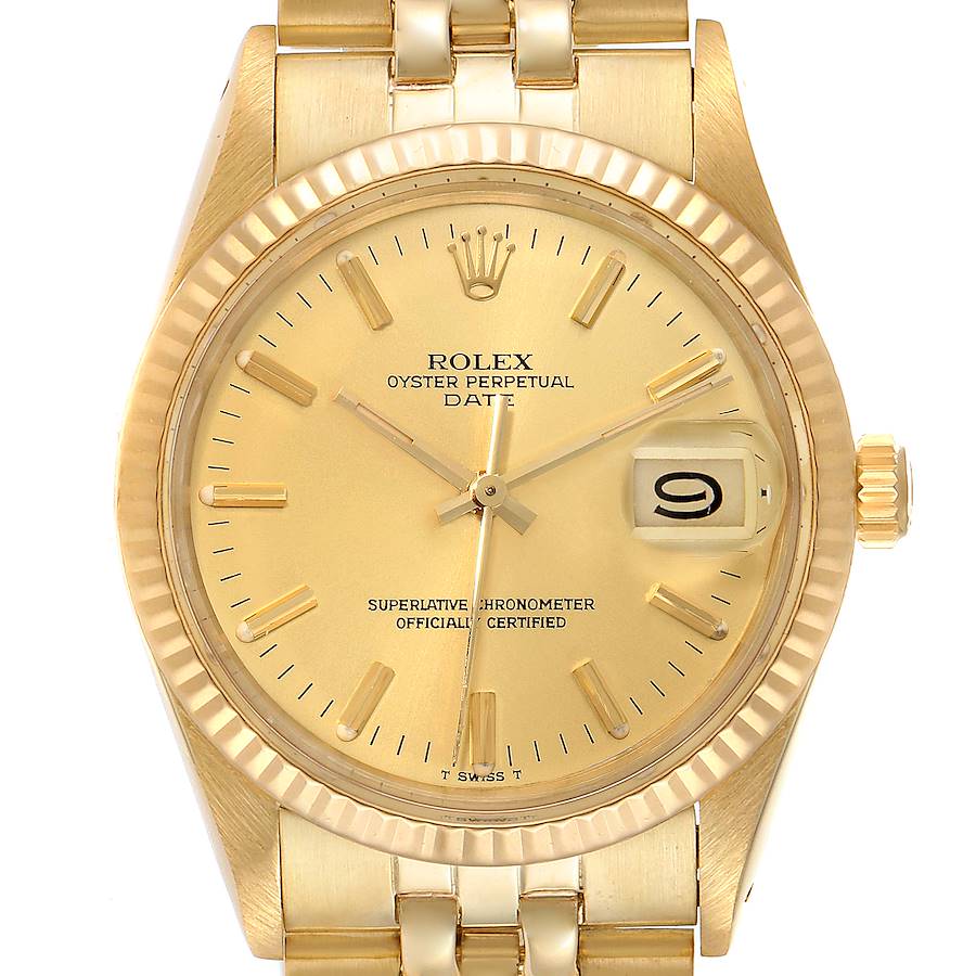 Rolex Date Mens 14k Yellow Gold Champagne Dial Vintage Mens Watch 15007 SwissWatchExpo