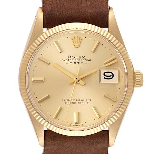 Photo of Rolex Date Yellow Gold Leather Strap Automatic Vintage Mens Watch 1503
