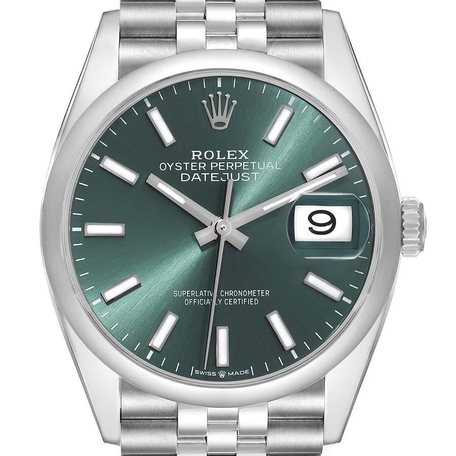 Rolex Datejust 36 Mint Green Dial Steel Mens Watch 126200 Box Card SwissWatchExpo