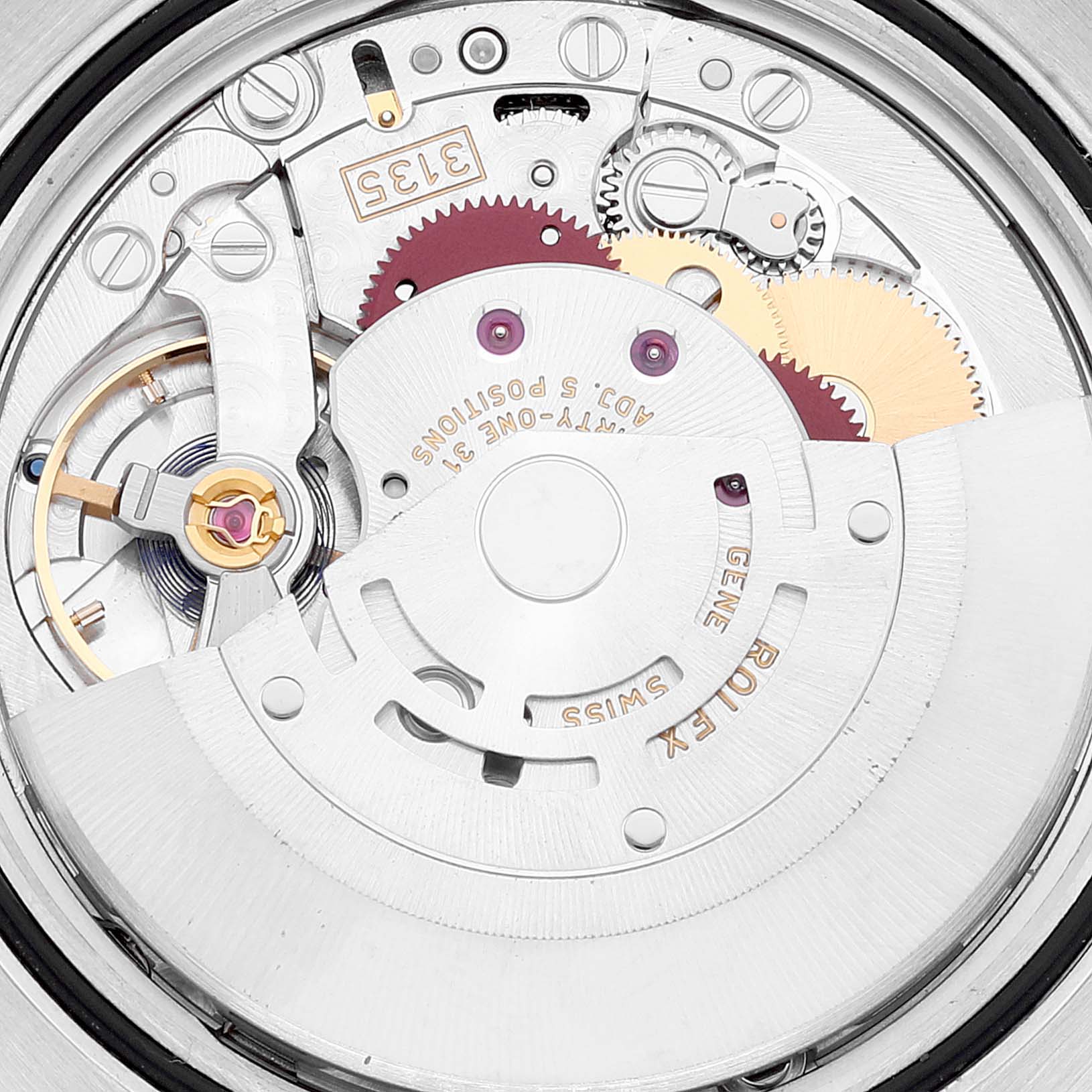 This image shows an internal, detailed view of the Datejust model by Rolex, highlighting its intricate movement and gears.