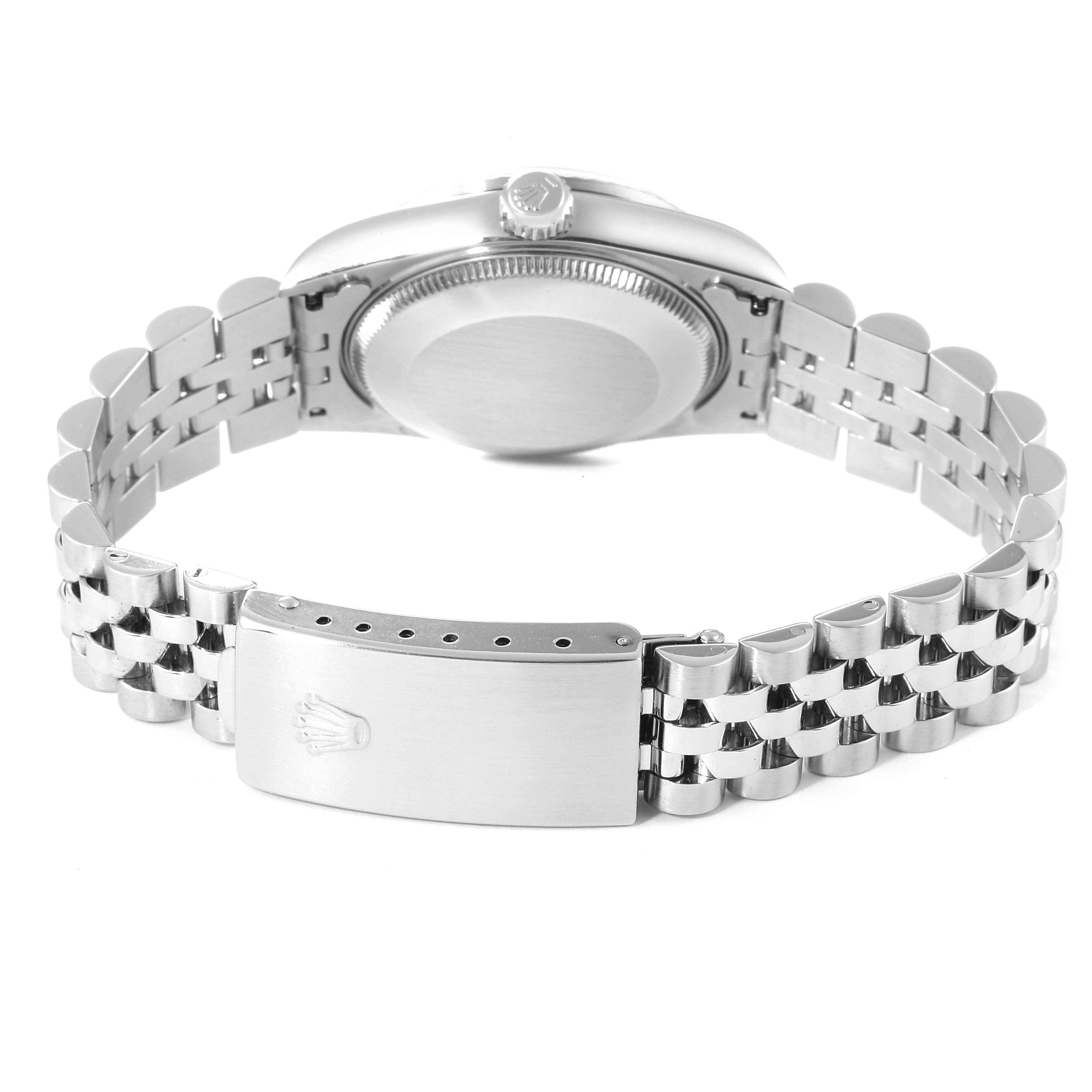 The image shows the back case and bracelet of a Mid-Size Rolex watch.