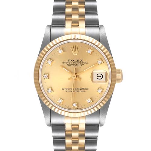 Photo of Rolex Datejust Midsize Steel Yellow Gold Diamond Ladies Watch 68273 Box Papers