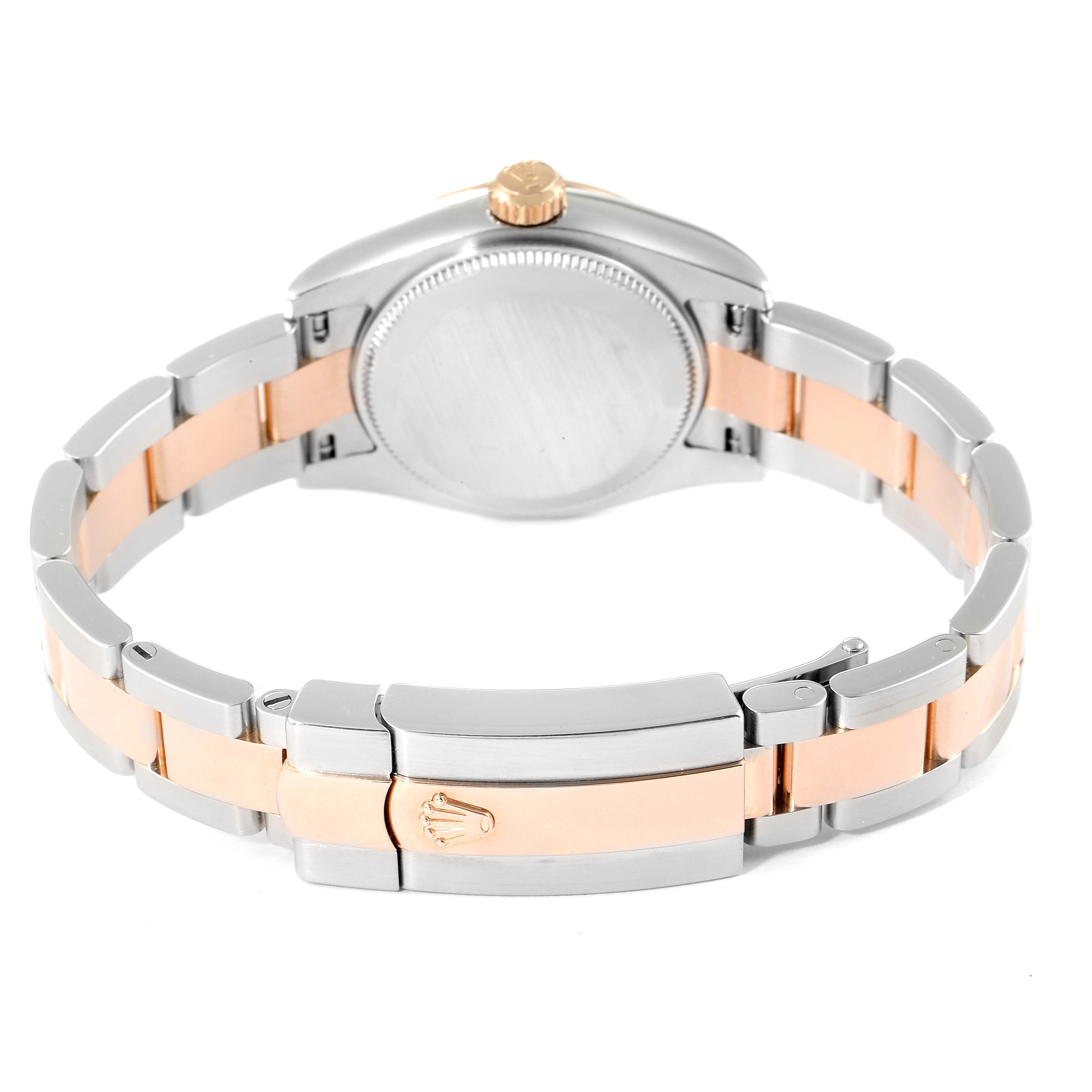 The image shows the Rolex Datejust 179161 Women's Steel and Gold (two tone) Pink Dial 179161 Women's Steel and Gold (two tone) Pink Dial watch from the back, highlighting its two-tone bracelet and clasp.