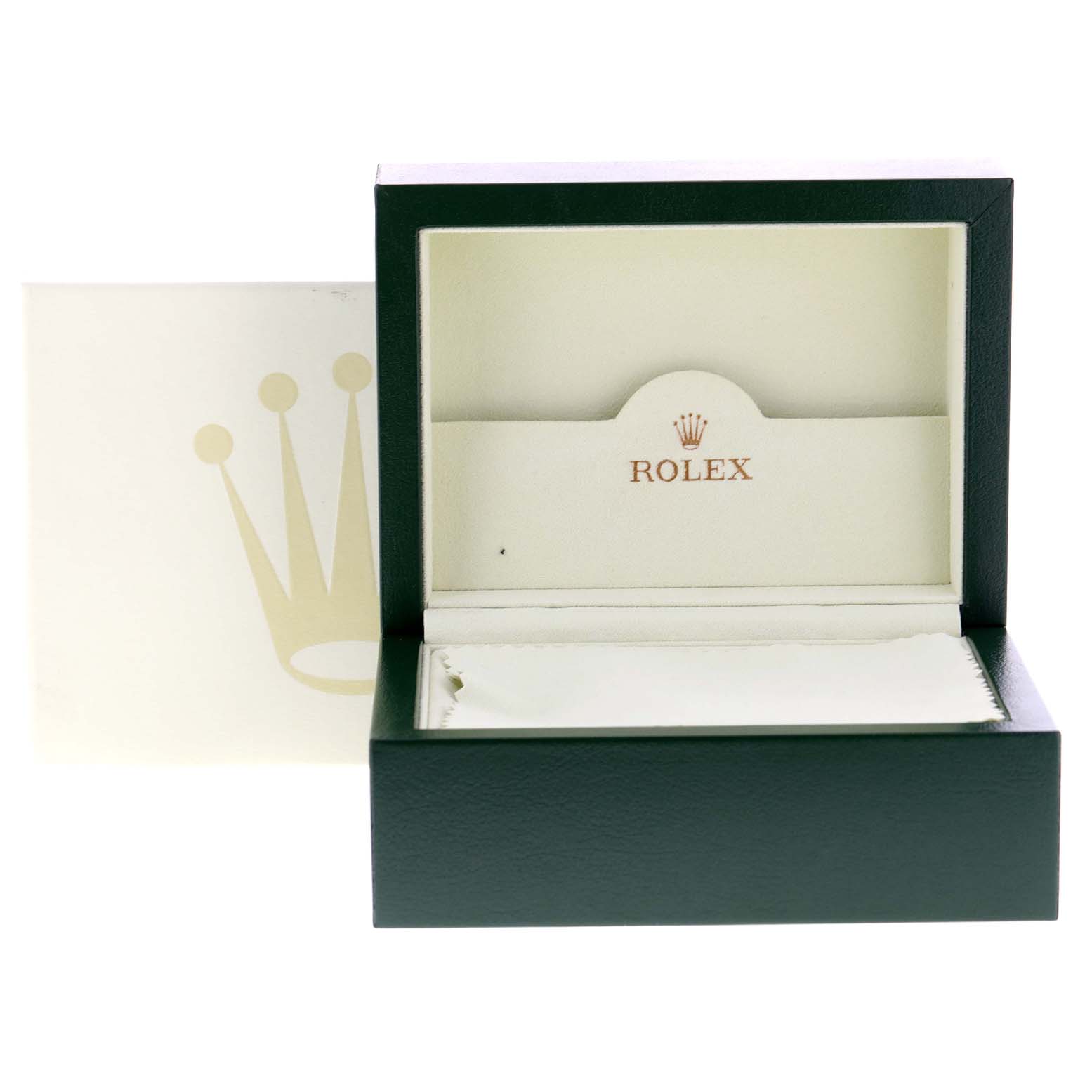 This image shows the Rolex Datejust 179161 Women's Steel and Gold (two tone) Pink Dial 179161 Women's Steel and Gold (two tone) Pink Dial watch box and inner lining at a straight-on angle.