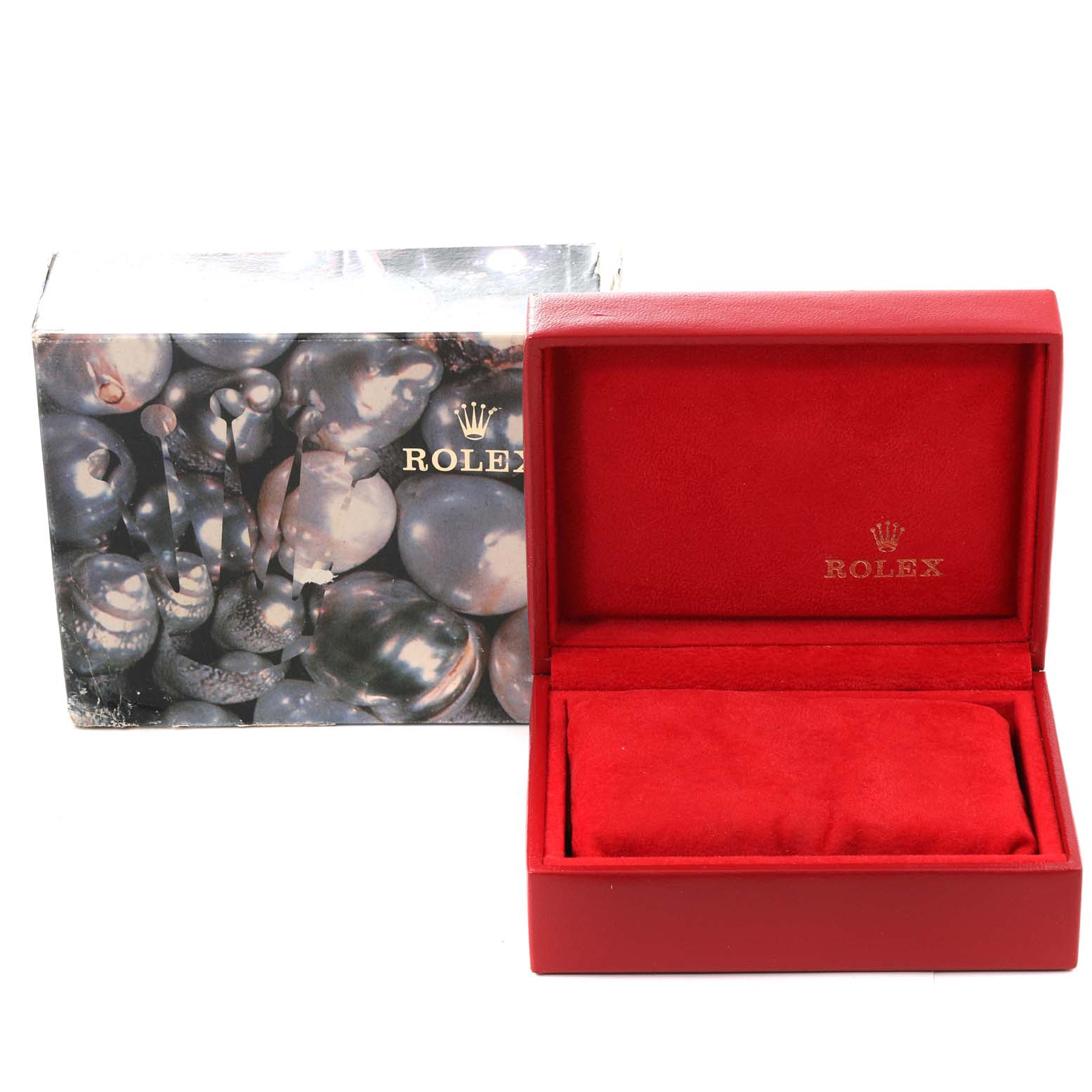 The image shows a Rolex Datejust 69173 Women's Steel and Gold (two tone) Champagne Dial 69173 Women's Steel and Gold (two tone) Champagne Dial model watch box with the box open, revealing the red interior with Rolex branding.