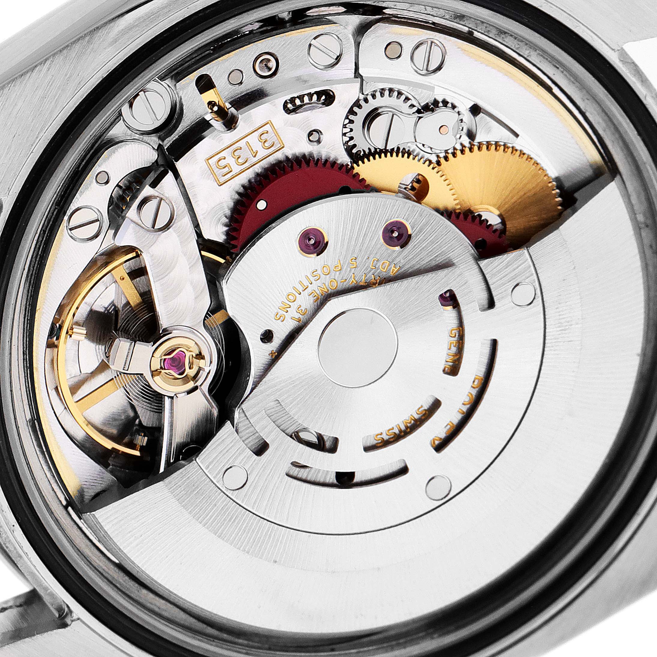 The image shows the internal mechanism of a Rolex Turn-o-Graph 116264 Men
s Stainless Steel Blue Dial 116264 Men
s Stainless Steel Blue Dial watch, viewed from the back.