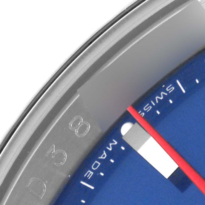 This close-up shows the dial and rotating bezel of the Rolex Turn-o-Graph 116264 Men
s Stainless Steel Blue Dial 116264 Men
s Stainless Steel Blue Dial watch.