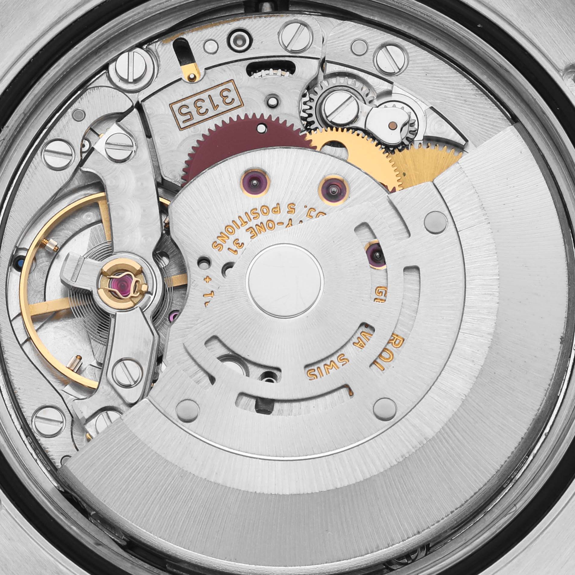 This image shows a close-up view of the inner mechanical movement of the Rolex Turn-o-Graph 116264 Men
s Stainless Steel Blue Dial 116264 Men
s Stainless Steel Blue Dial watch.