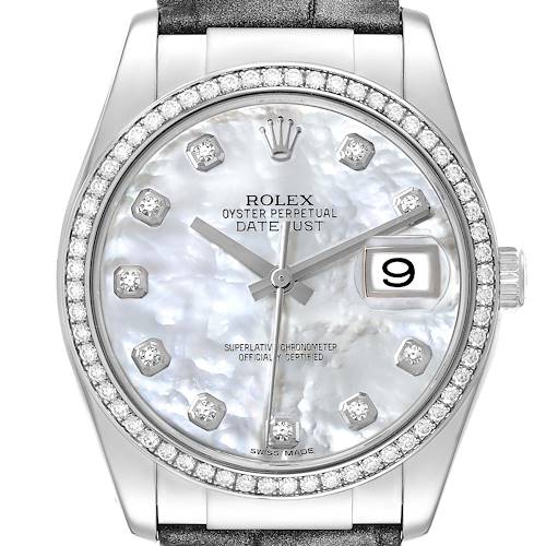 Photo of Rolex Datejust White Gold Mother of Pearl Dial Diamond Mens Watch 116189