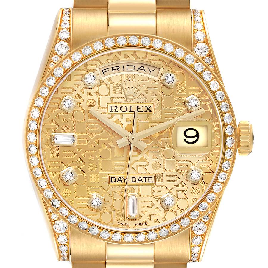 Rolex Day-Date President Yellow Gold Diamond Bezel Mens Watch 118388 Box Papers SwissWatchExpo