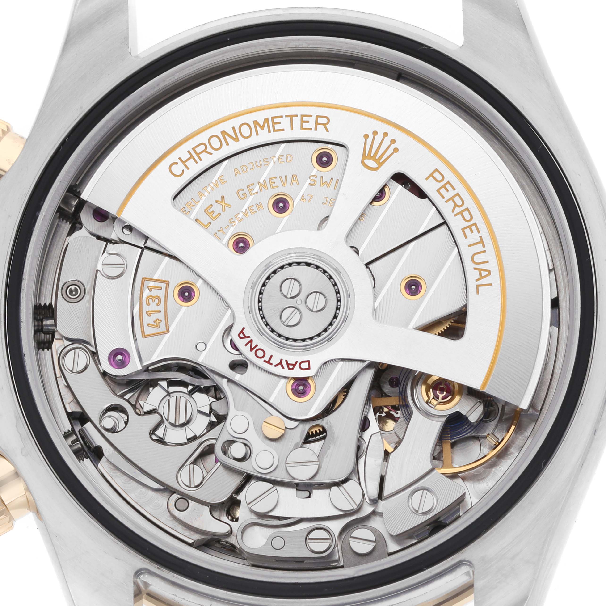 The image shows the back view of a Rolex Daytona 126503 Men's Steel and Gold (two tone) Champagne Dial, highlighting its intricate mechanical movement.