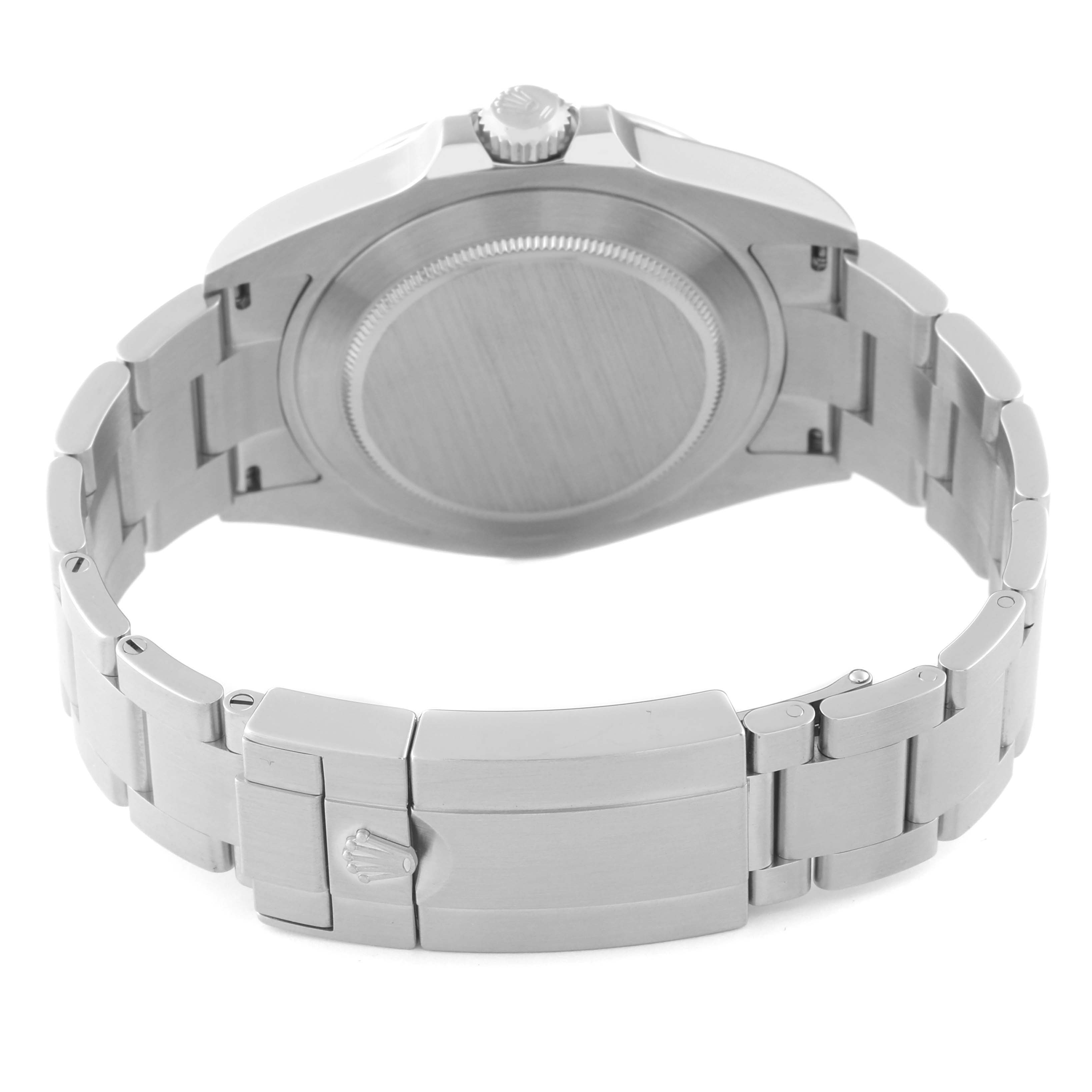 The image shows the back and clasp of the Rolex Explorer 226570 Men's Stainless Steel White Dial 226570 Men's Stainless Steel White Dial watch from a rear angle.