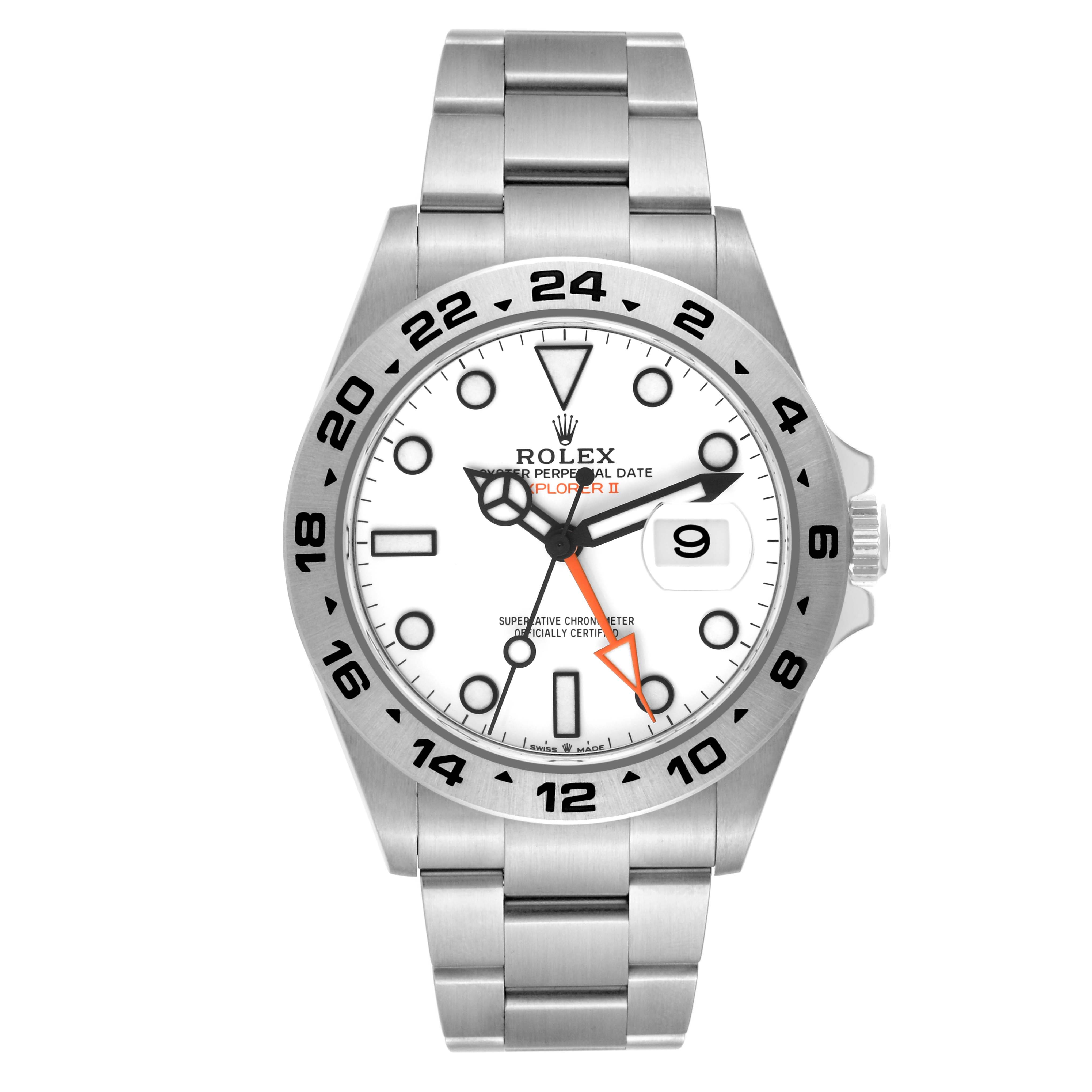 The image shows a front view of the Rolex Explorer 226570 Men's Stainless Steel White Dial 226570 Men's Stainless Steel White Dial watch, displaying the dial, bezel, and bracelet.