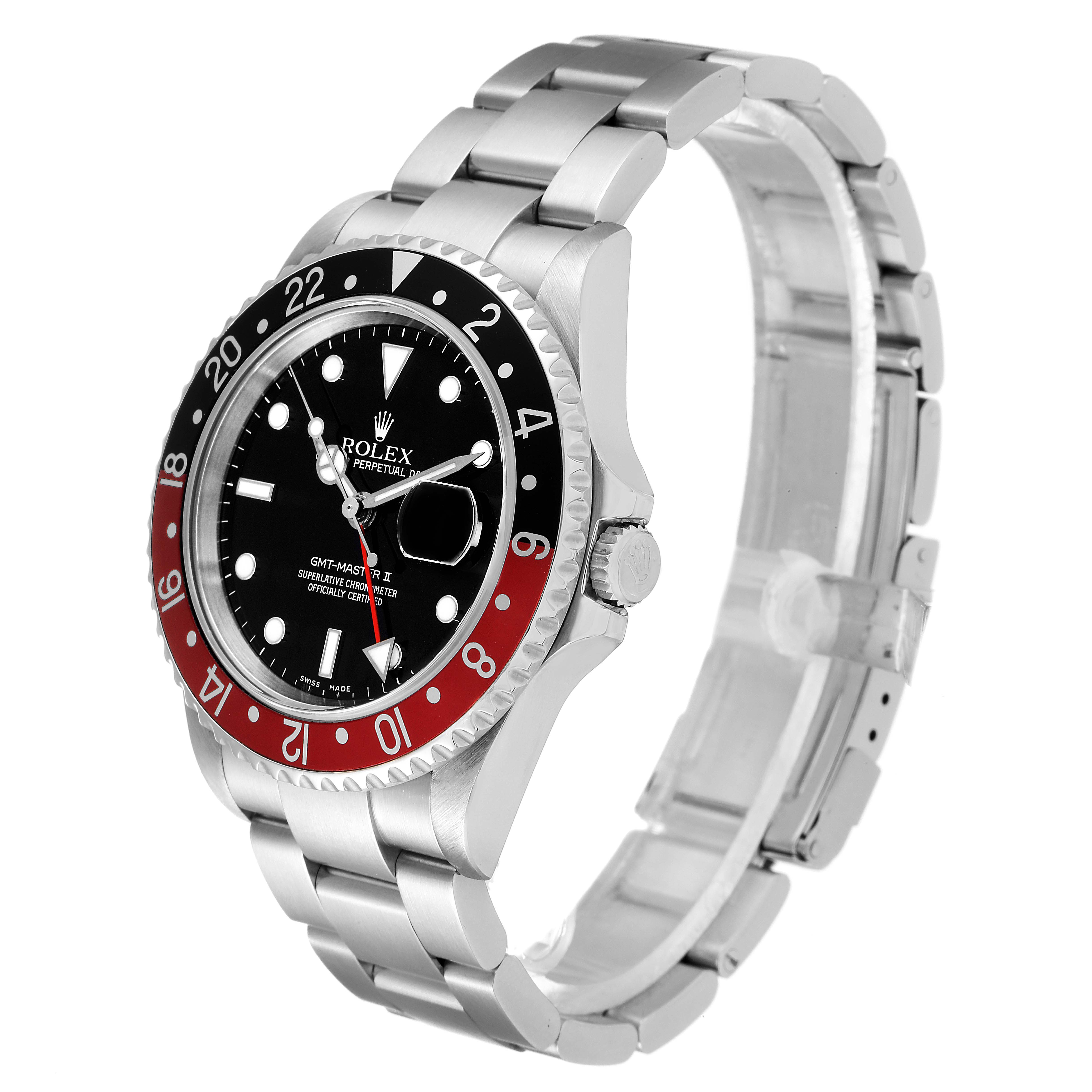 The image shows a Rolex GMT-Master 16710 Men
s Stainless Steel Black Dial 16710 Men
s Stainless Steel Black Dial watch at a three-quarter angle, highlighting the face, bezel, crown, and bracelet.