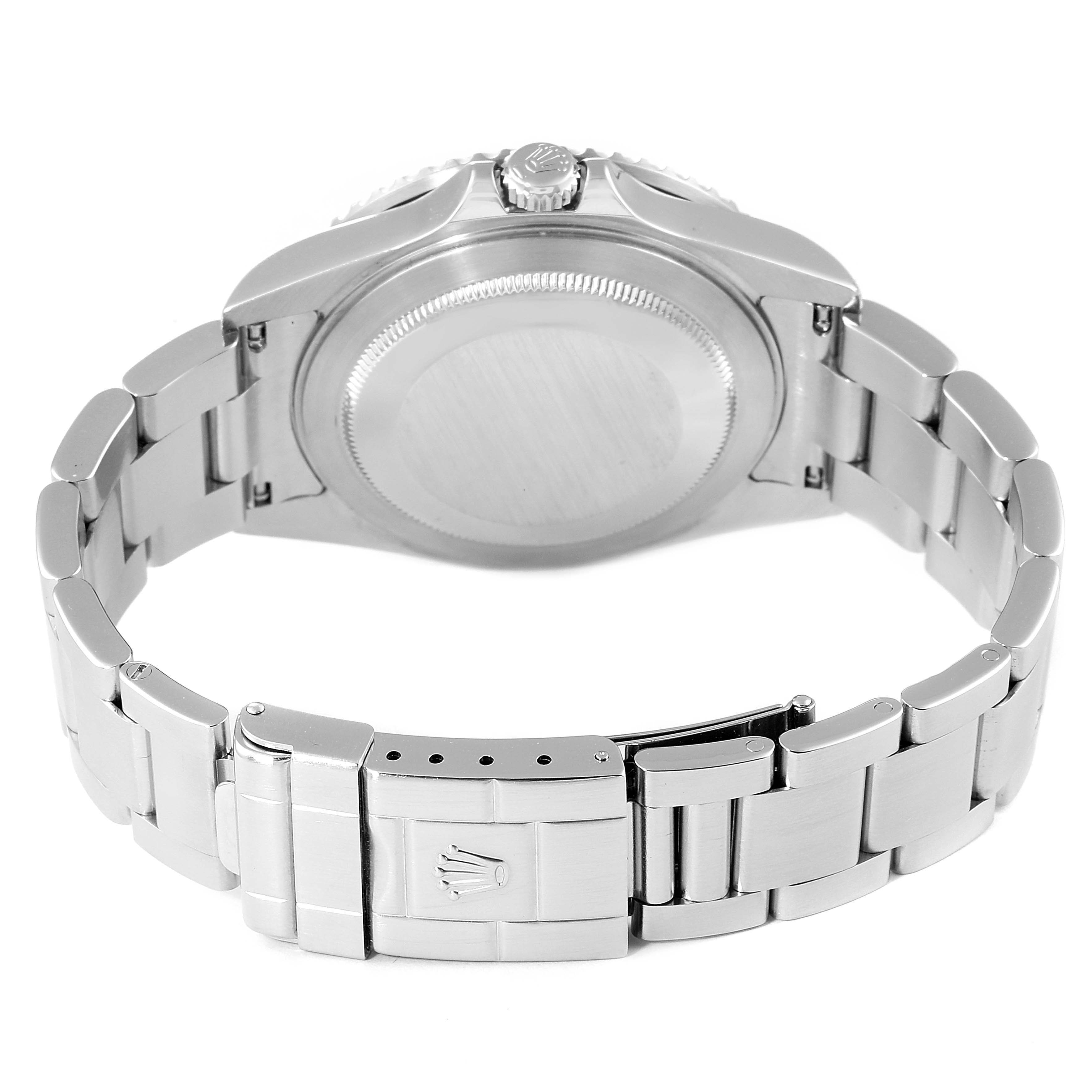 The image shows the back case and bracelet of the Rolex GMT-Master 16710 Men
s Stainless Steel Black Dial 16710 Men
s Stainless Steel Black Dial watch, highlighting its clasp and side links.