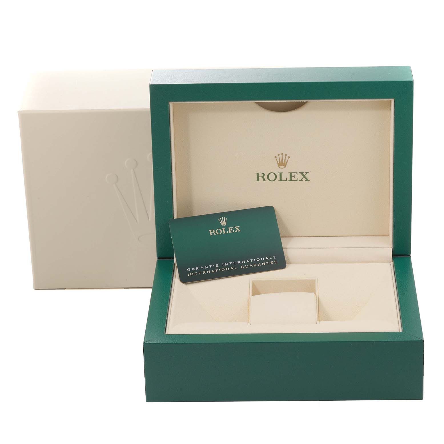 The image shows the open box and warranty card for a Rolex GMT-Master 126713 Men's Steel and Gold (two tone) Black Dial 126713 Men's Steel and Gold (two tone) Black Dial watch.