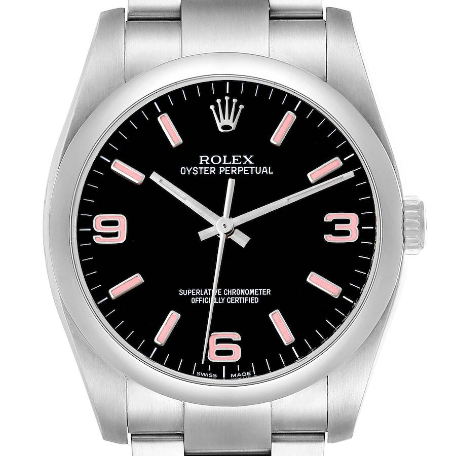 Rolex Oyster Perpetual 36 Pink Baton Black Dial Steel Mens Watch 116000 SwissWatchExpo