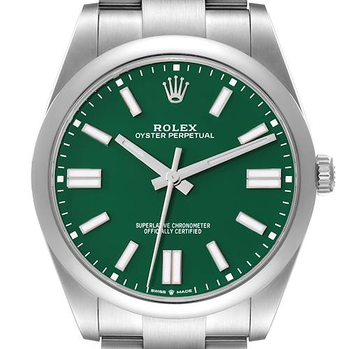 Photo of Rolex Oyster Perpetual 41mm Green Dial Steel Mens Watch 124300 Box Card