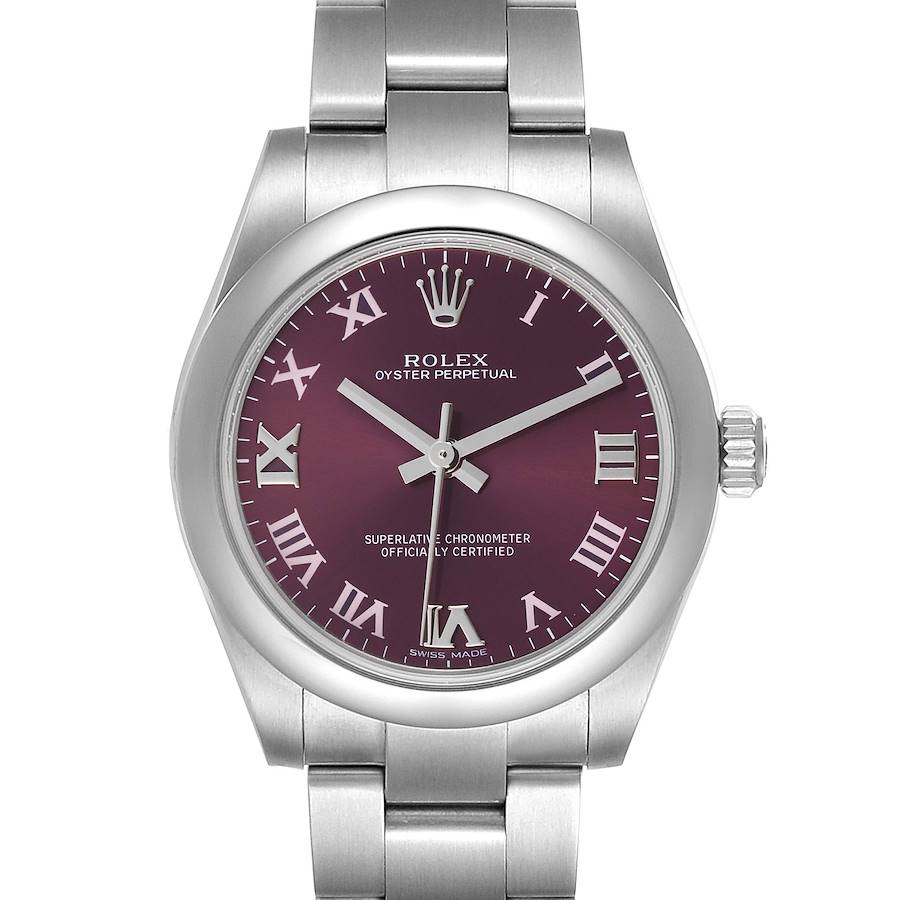 Rolex Oyster Perpetual Midsize Red Grape Dial Ladies Watch 177200 Box Card SwissWatchExpo