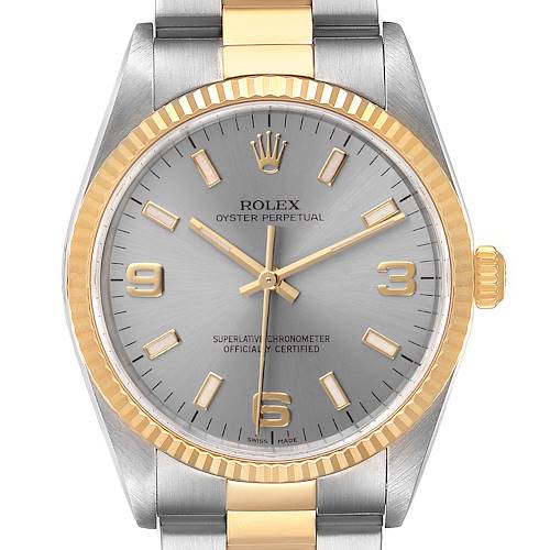Photo of Rolex Oyster Perpetual Steel Yellow Gold Slate Dial Mens Watch 14233