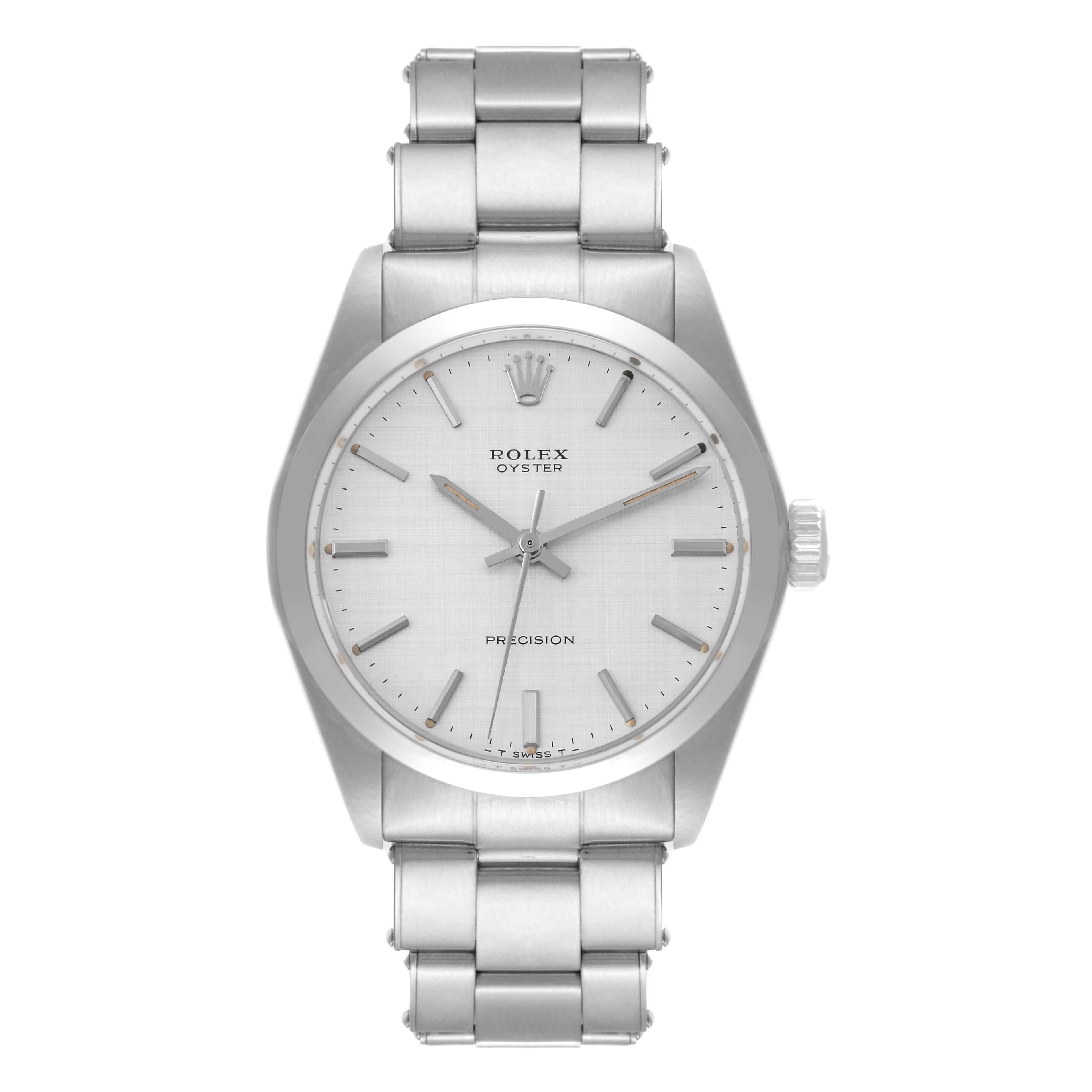 This image shows a front view of a Rolex Oyster Perpetual 6426 Men's Stainless Steel Silver Dial 6426 Men's Stainless Steel Silver Dial watch, displaying the face and bracelet.