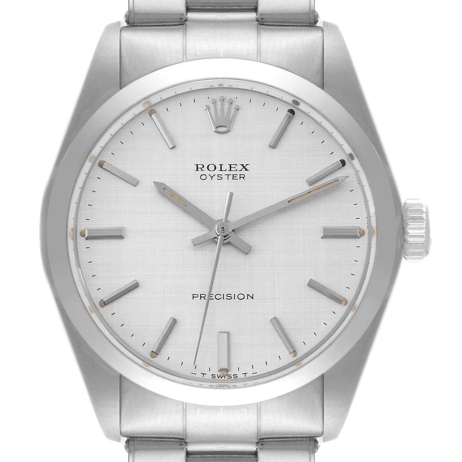 Rolex Oyster Precision Silver Linen Dial Vintage Steel Mens Watch 6426 SwissWatchExpo