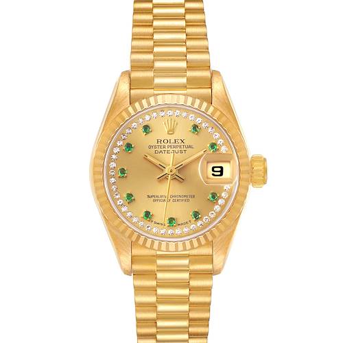 Photo of Rolex President Datejust Yellow Gold String Diamond Emerald  Ladies Watch 69178